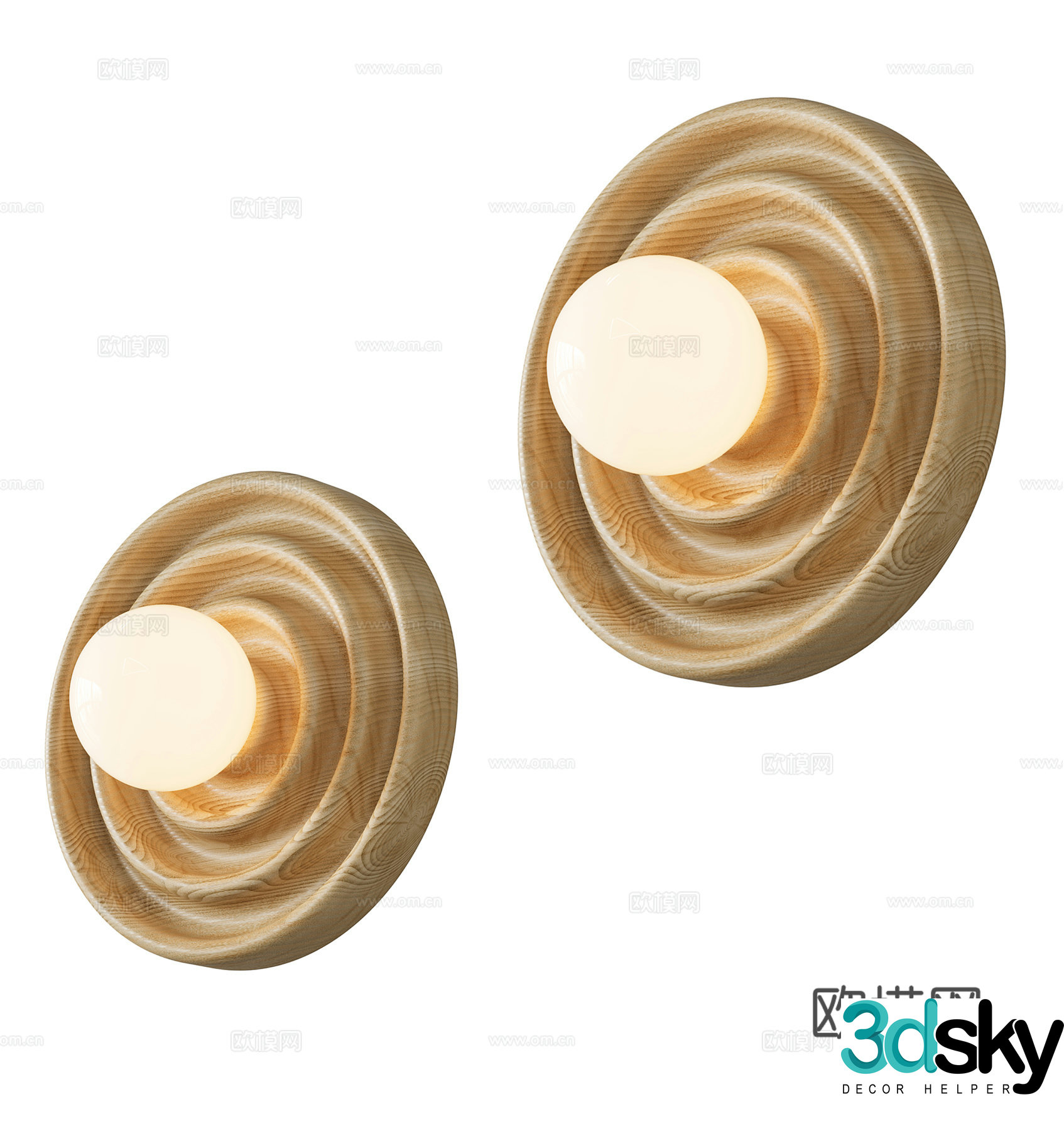 Creamy style wooden round wall lamp 3d model