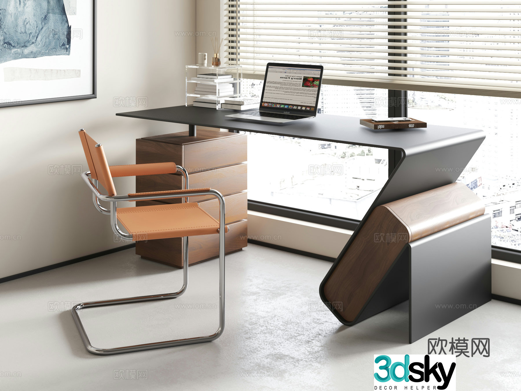Modern desk and chair Industrial style desk and chair Minimalist desk and chair Light luxury desk and chair Book 3D model