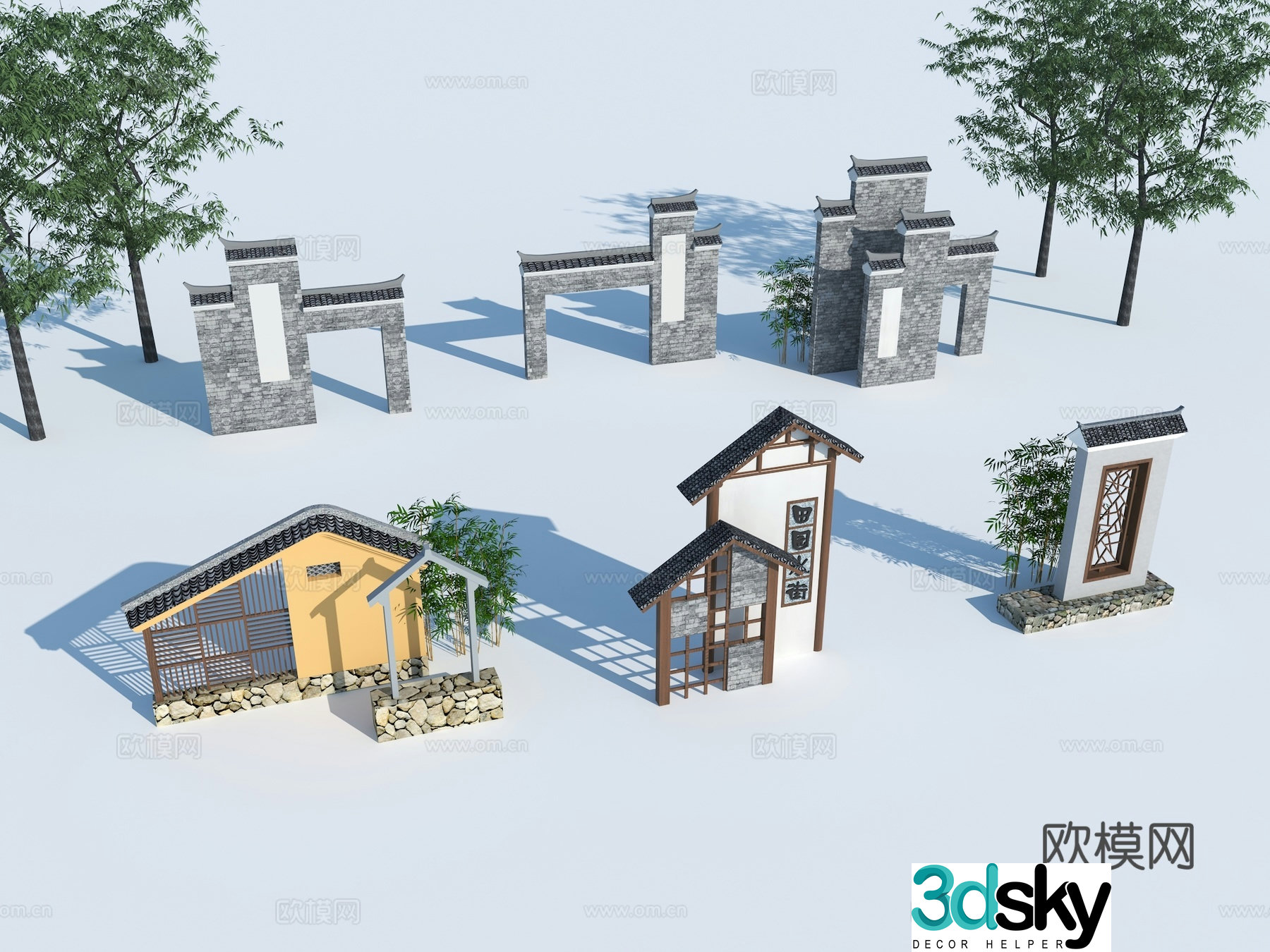 New Chinese style landscape wall Spiritual fortress Entrance landscape wall structure 3D model