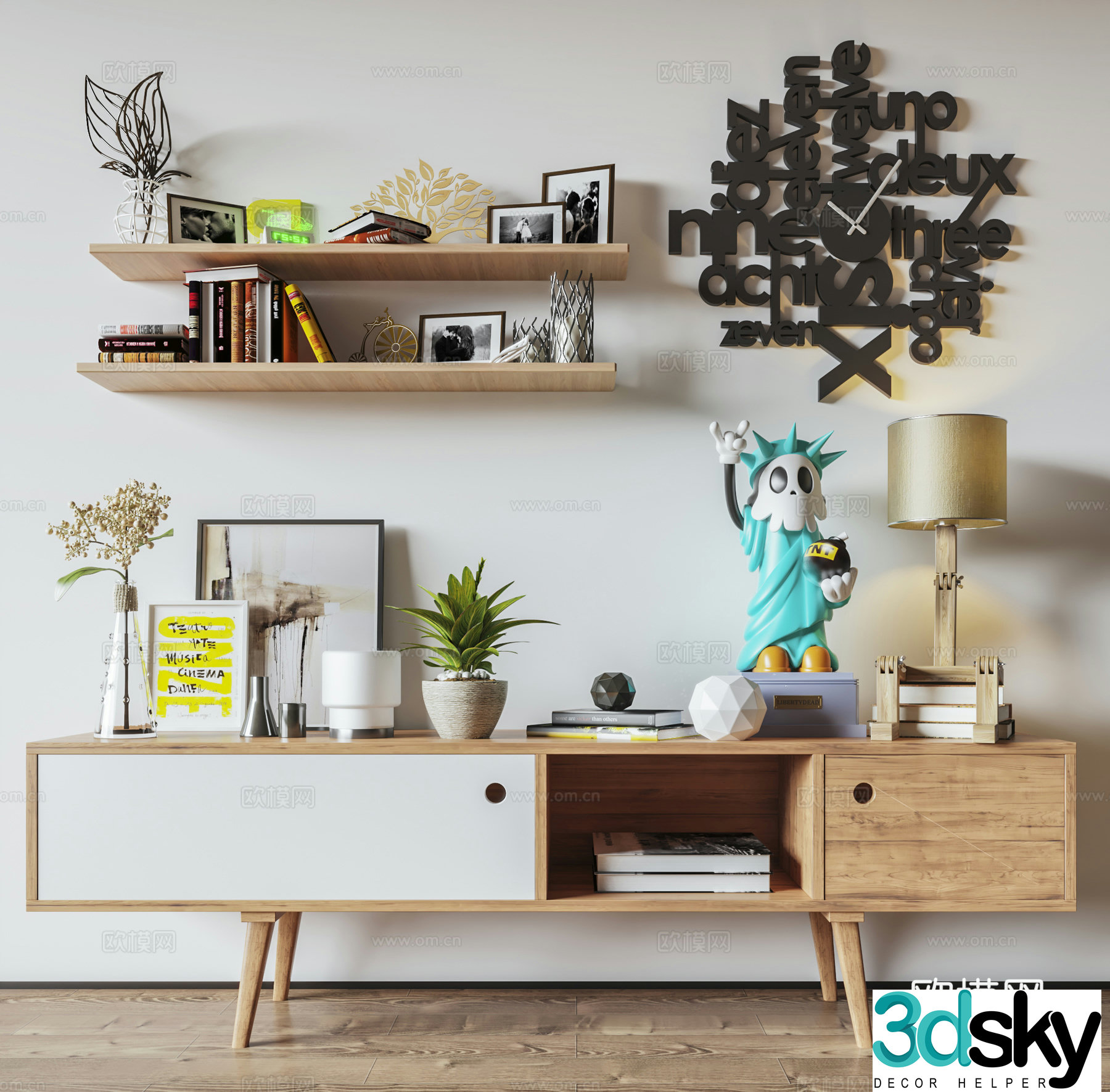 Modern Nordic TV Cabinet Low Cabinet Cream Side Cabinet Wall Decoration Decorative Ornament Decorative Ornament 3D Model