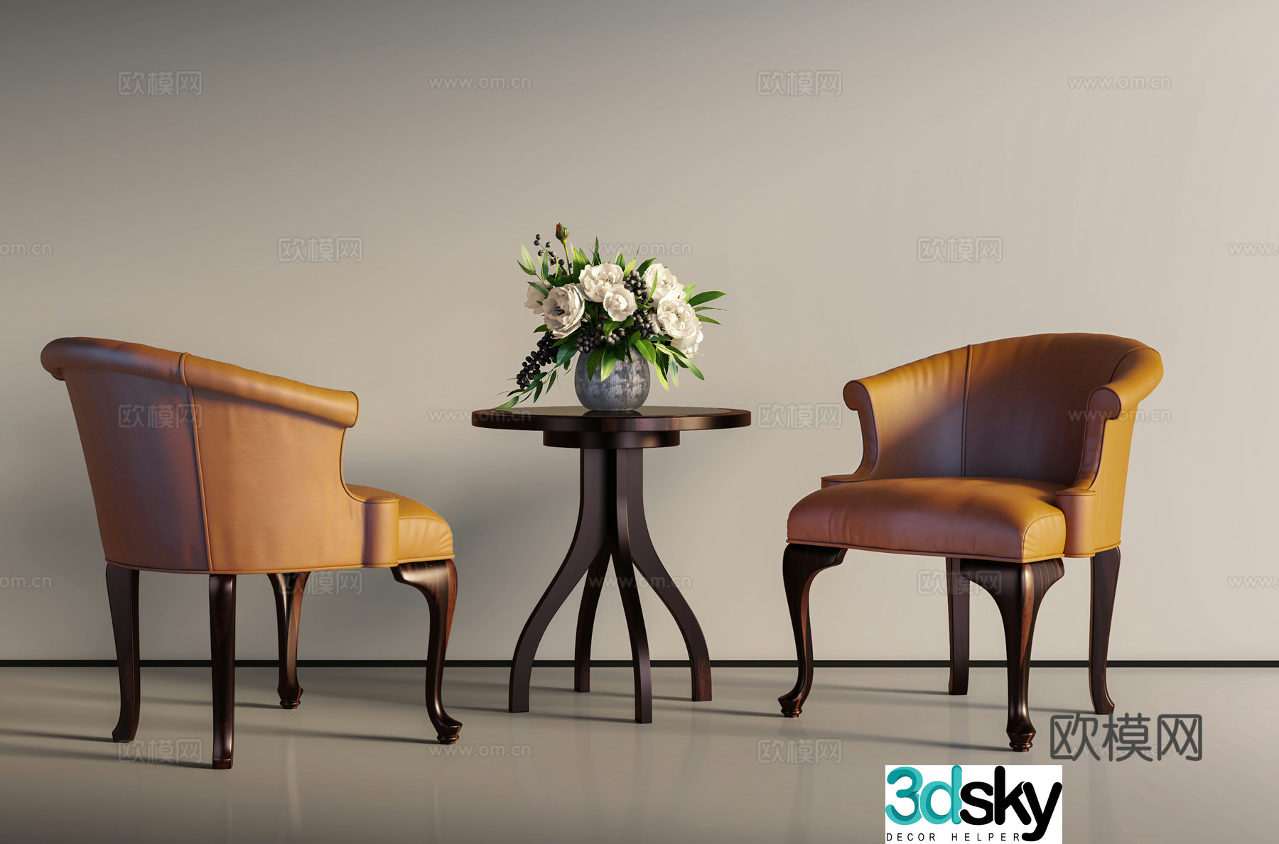 Modern simple European casual table and chair decoration combination 3D model