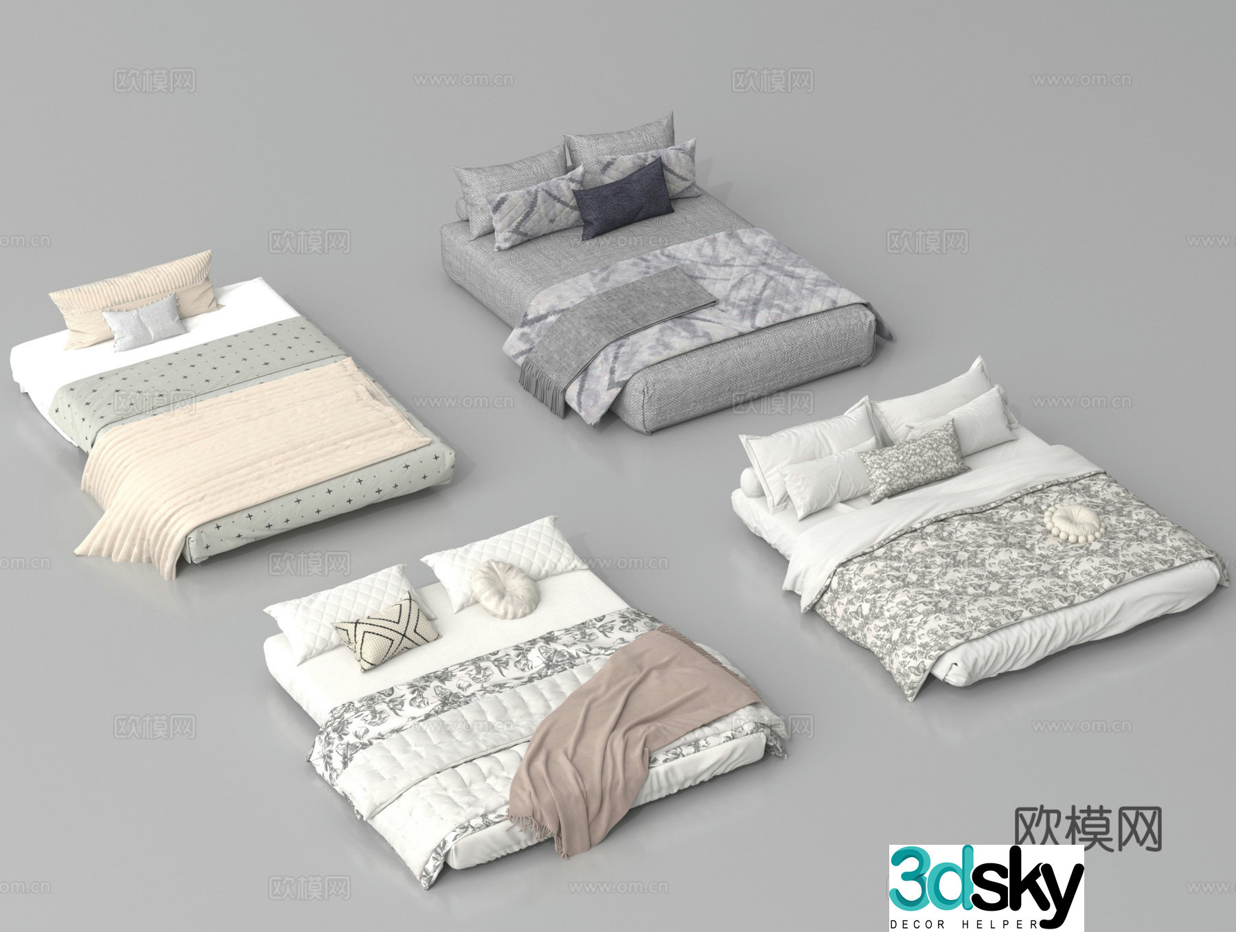 Double bed Tatami bed Bedding 3D model