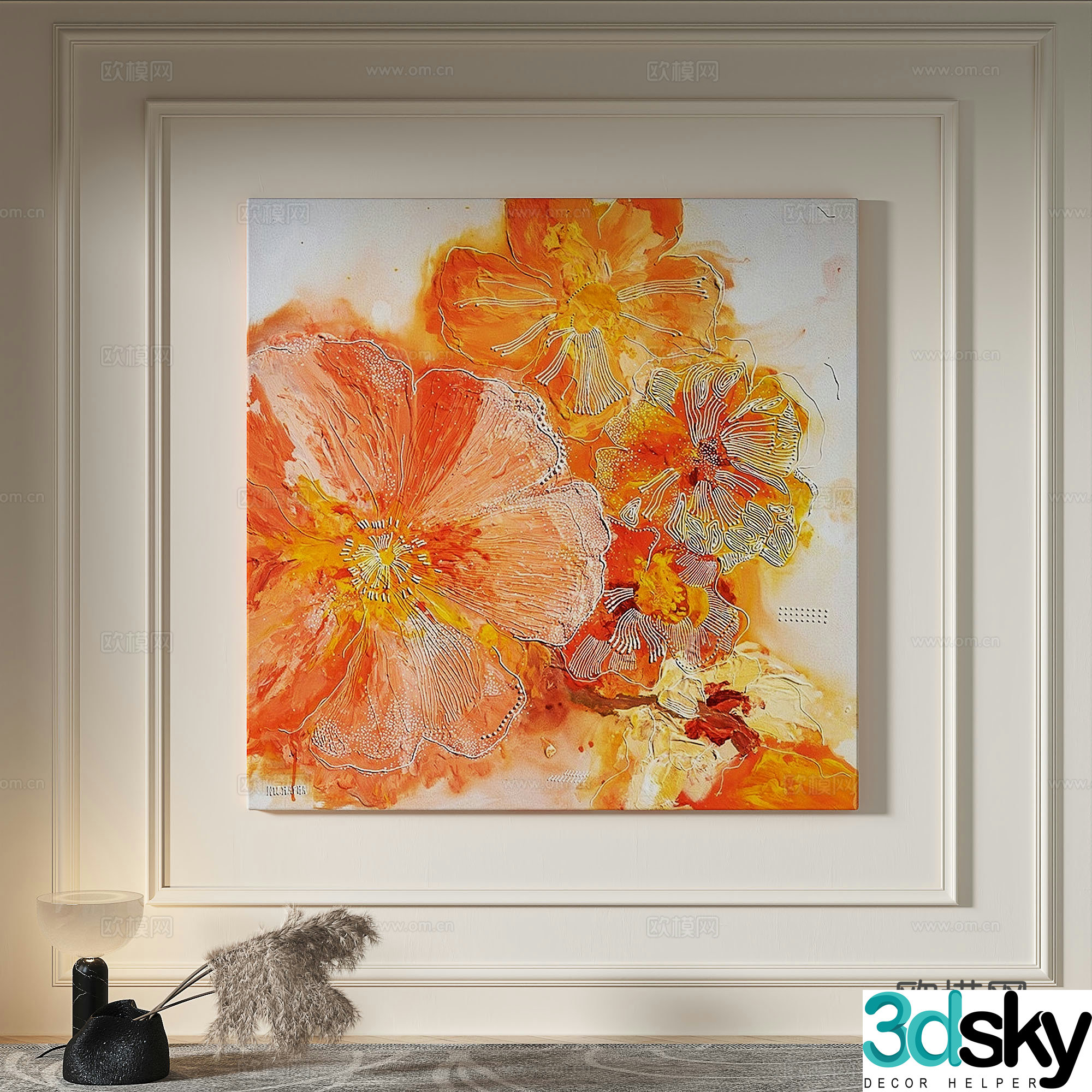Modern creamy style simple texture abstract light luxury wasabi three-dimensional decorative painting 3d model