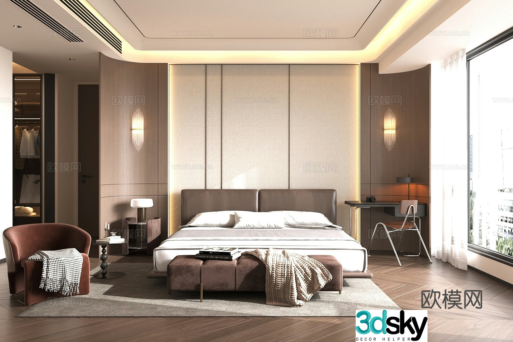 Modern Italian home bedroom Light luxury Italian bedroom Superior gray bedroom Bedroom without owner light 3D model