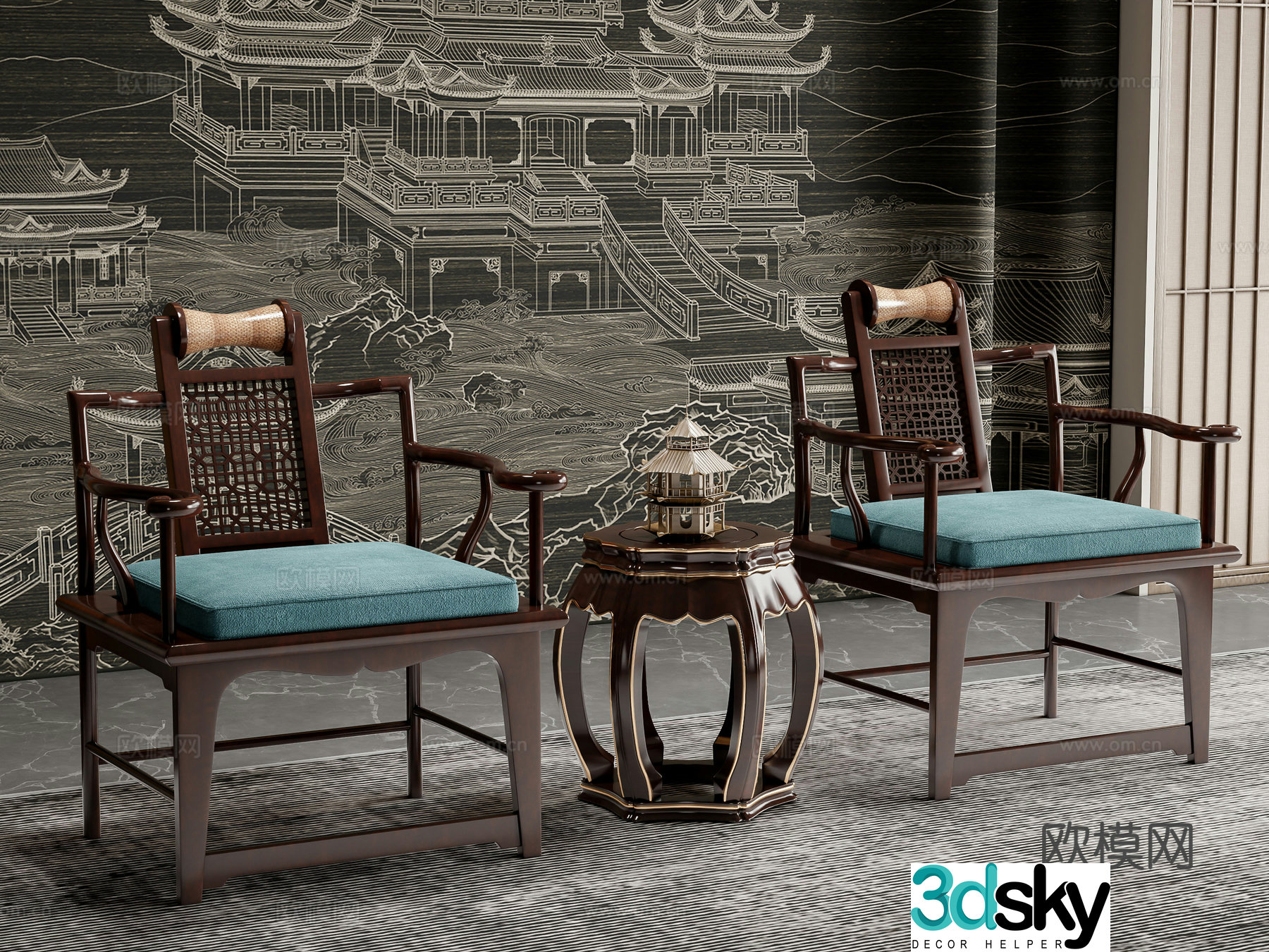 New Chinese single chair 3D model