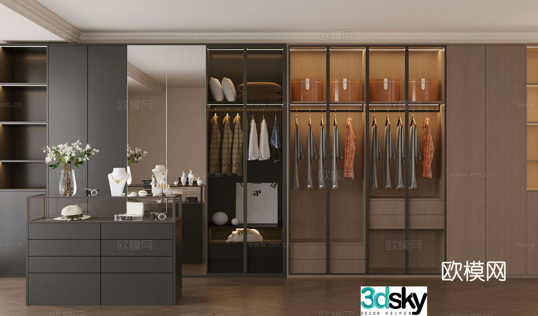 Modern Italian wardrobe Light luxury Italian wardrobe Glass wardrobe Island cloakroom Bedroom wardrobe 3D model