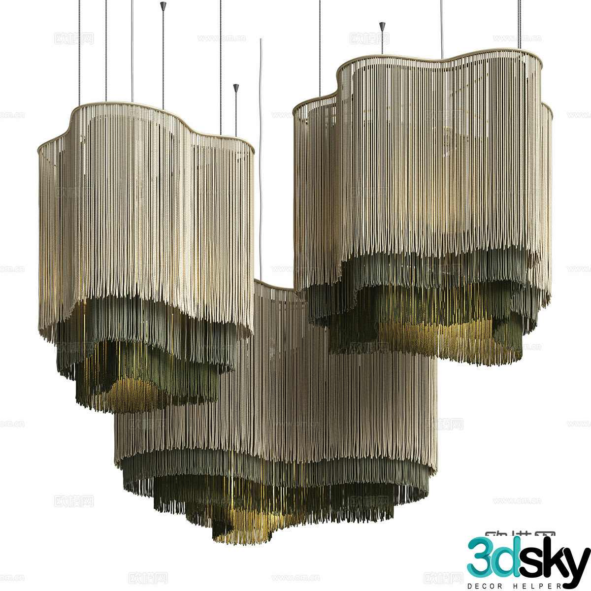 New Chinese style wasabi decorative chandelier 3D model