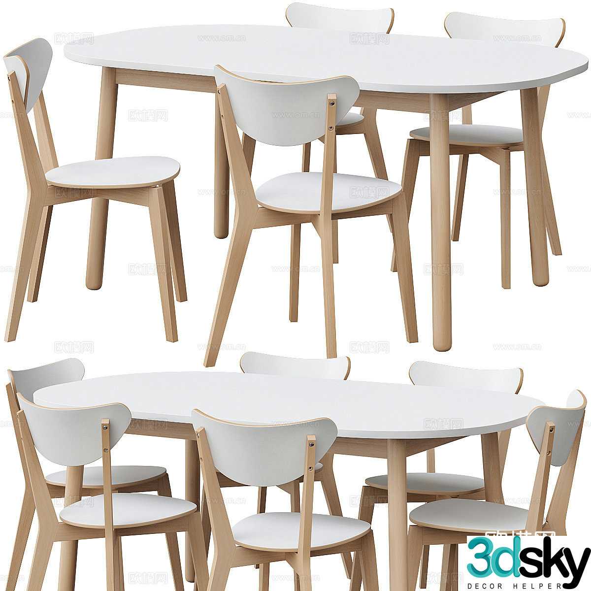 Modern Nordic log style children’s table and chair 3D model