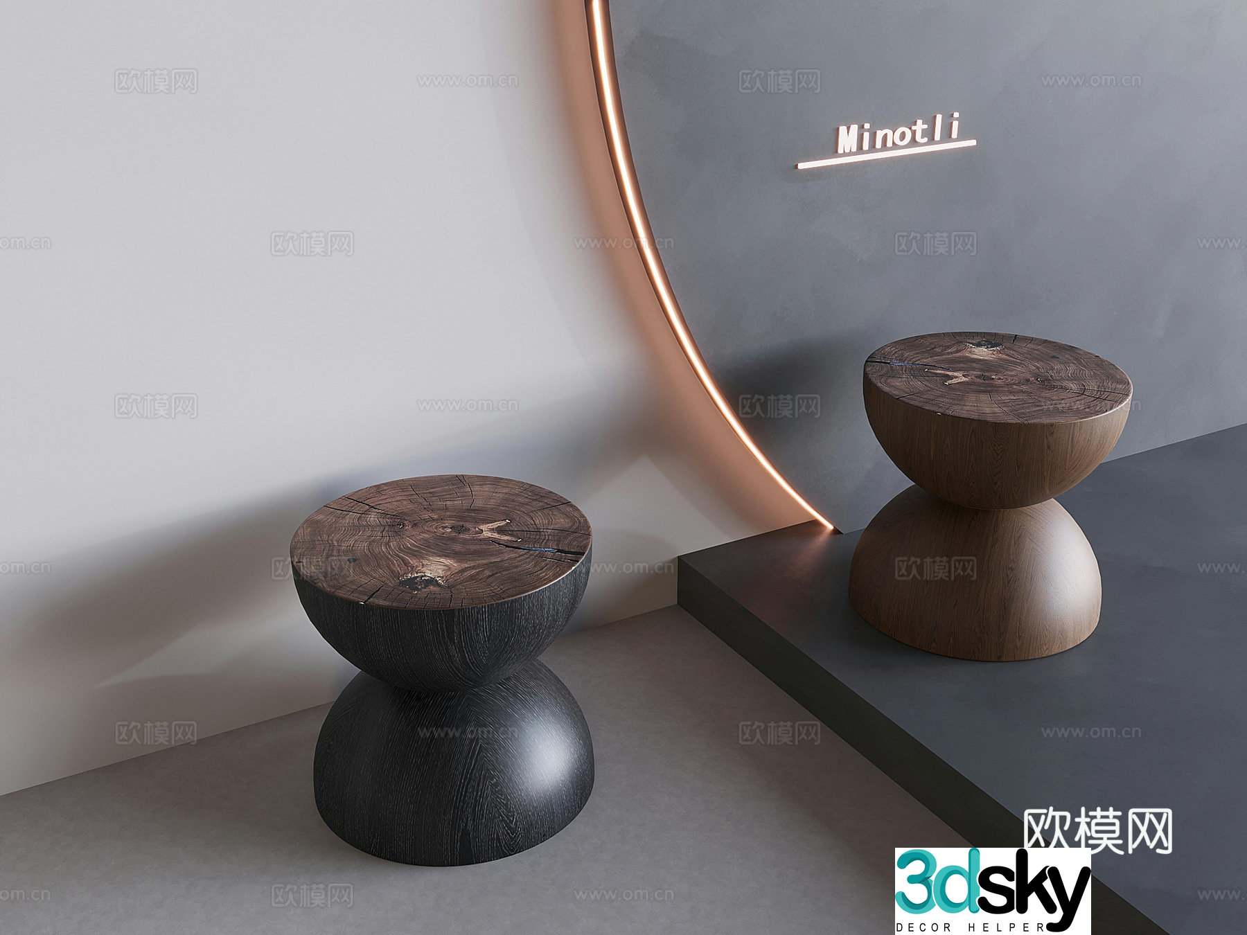 Nordic shoe replacement stool log stool Wasabi carbonized black wooden pier Tea table carved round stool 3D model
