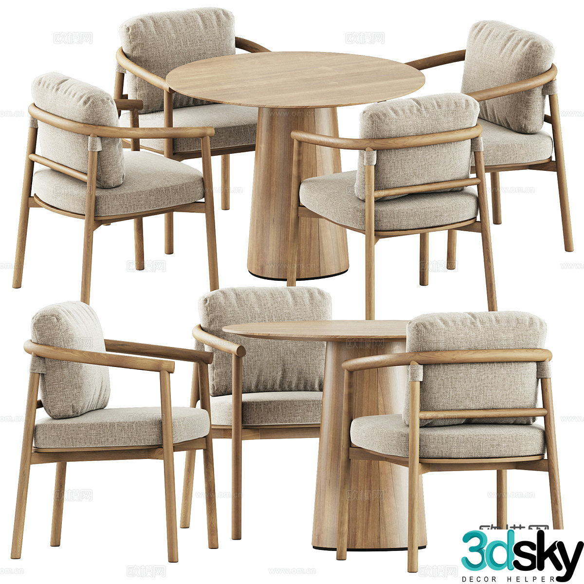 New Chinese style log dining table and chair 3D model