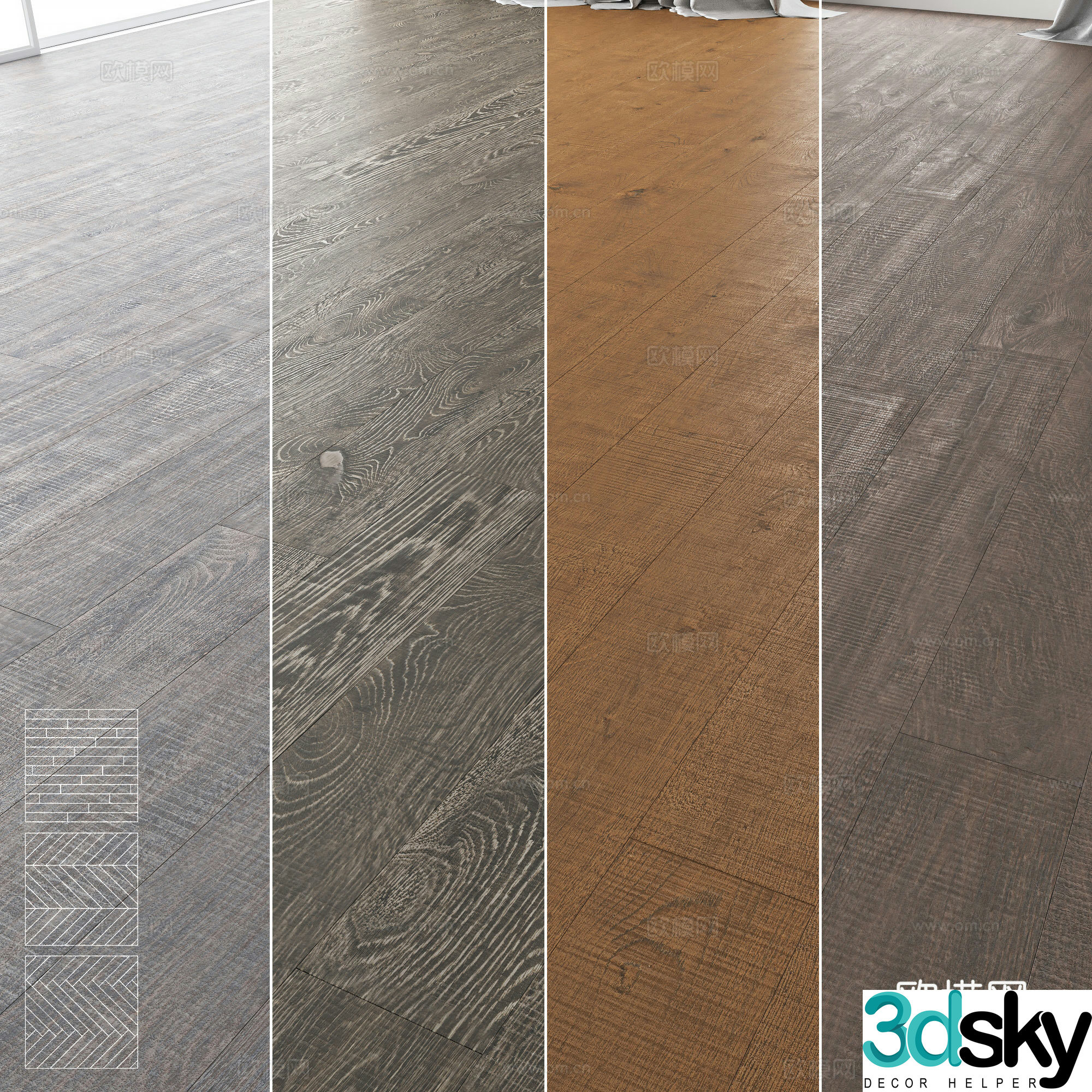New Chinese wooden floor material 3D model