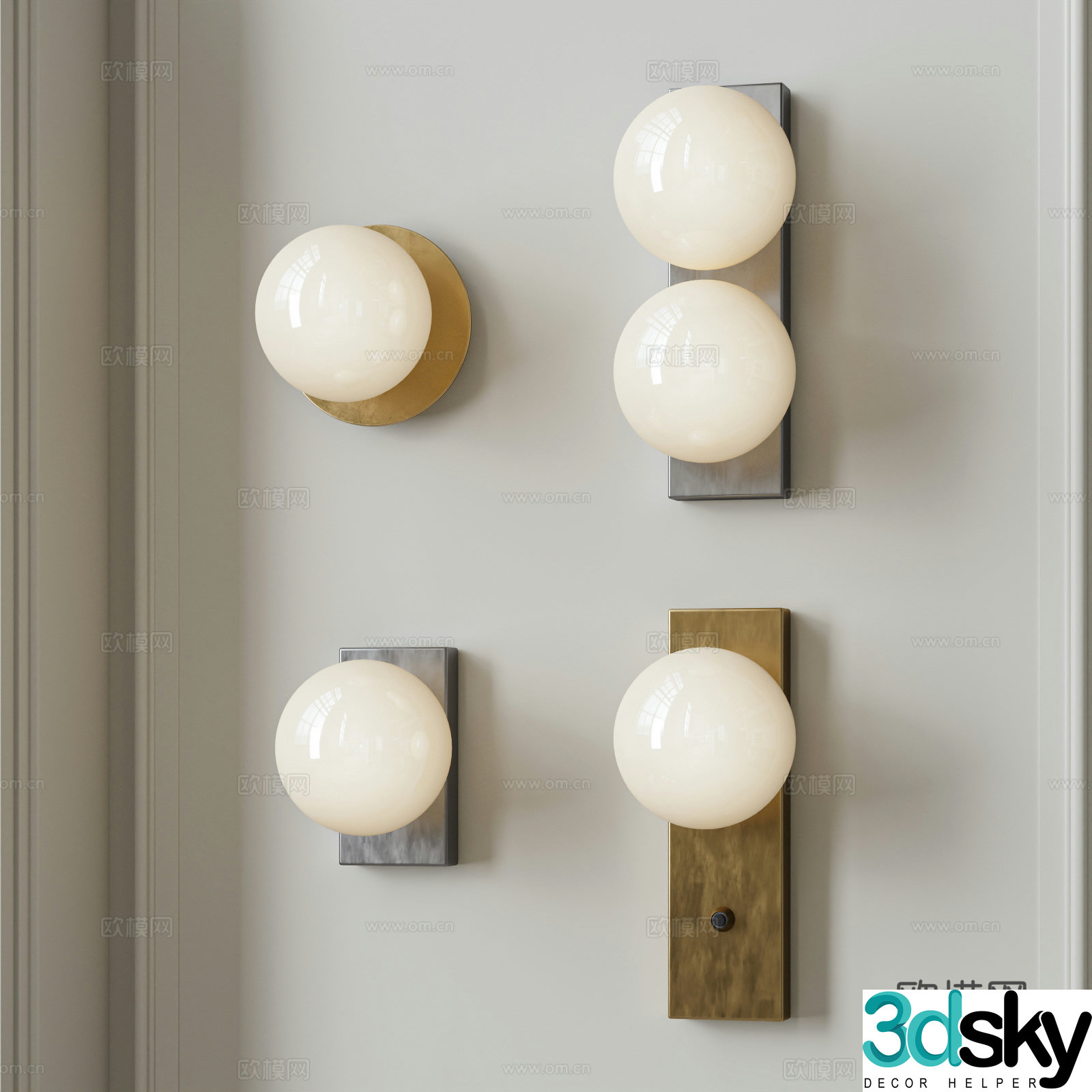 Modern Nordic light luxury wall lamp combination round wall lamp long wall lamp metal wall lamp 3d model