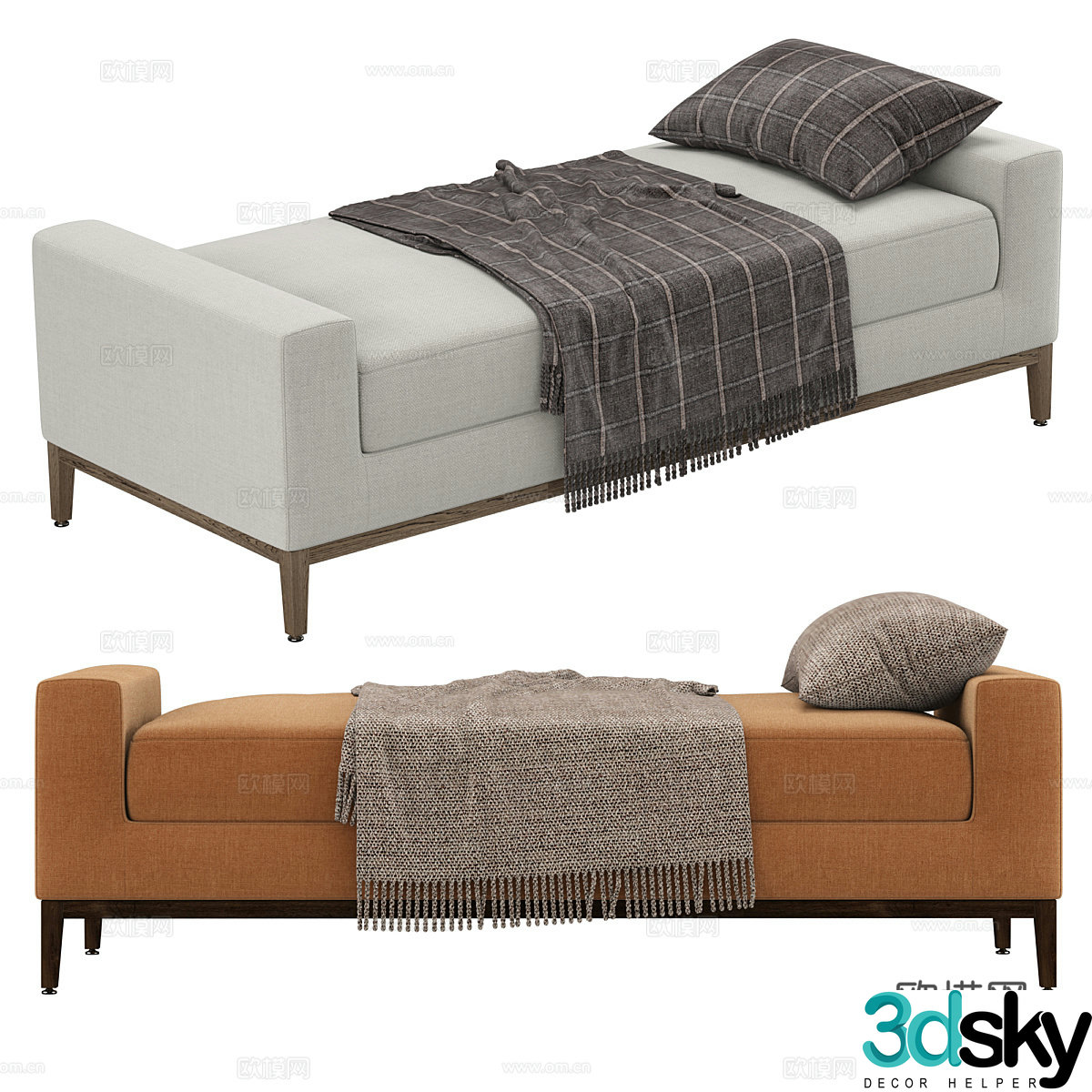 New Chinese style fabric bed tail stool bench 3D model