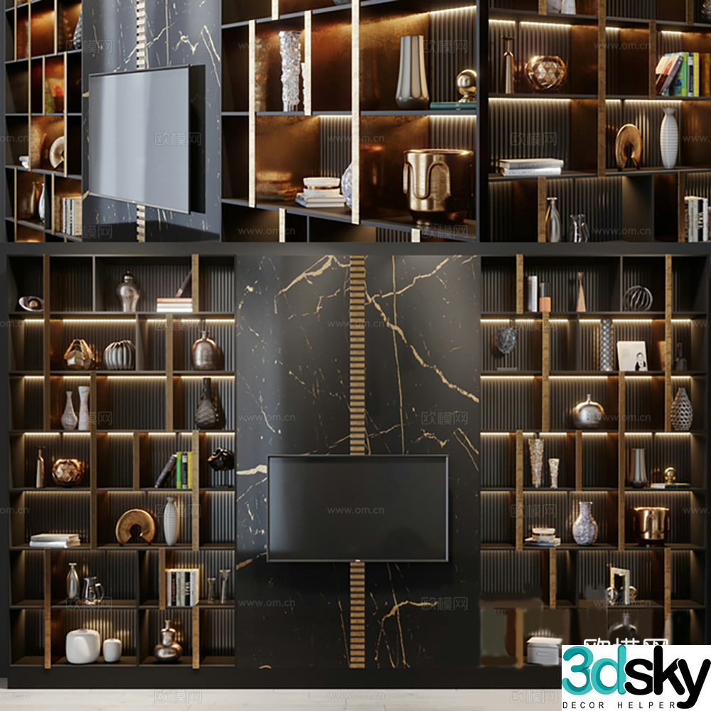 TV cabinet full wall TV cabinet bookcase 3d model
