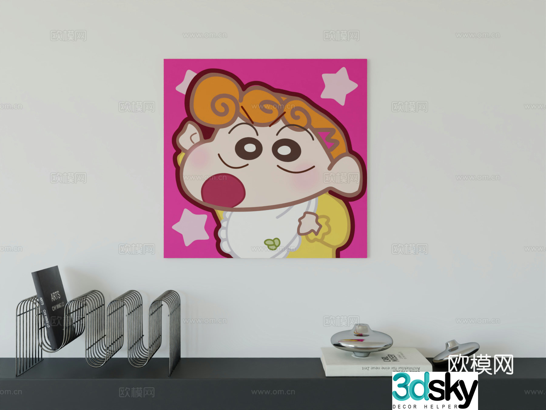 Modern minimalist cute cartoon character boy room girl room hanging painting 3d model