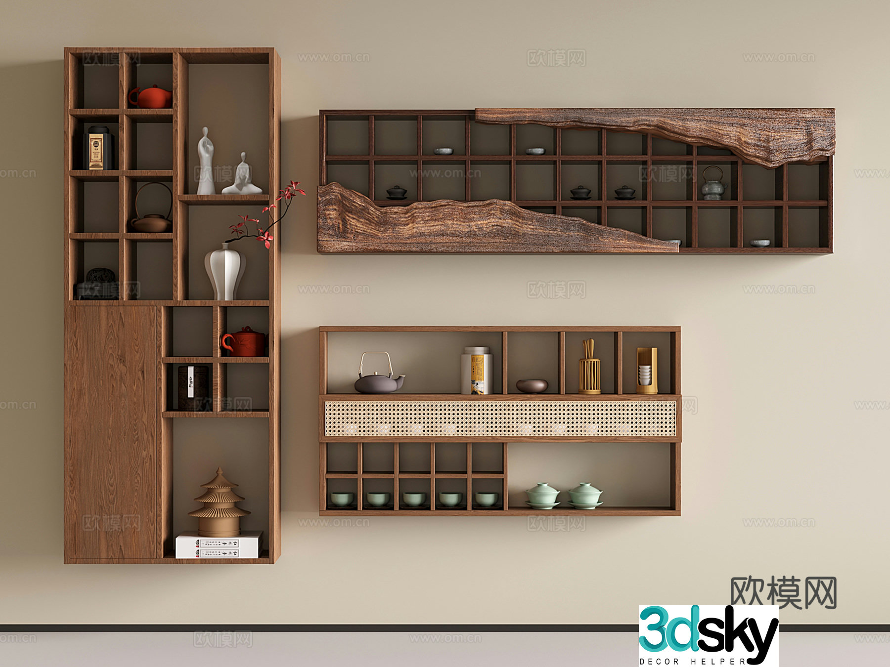 New Chinese style wall storage rack wall decoration rack wall hanging storage rack 3D model