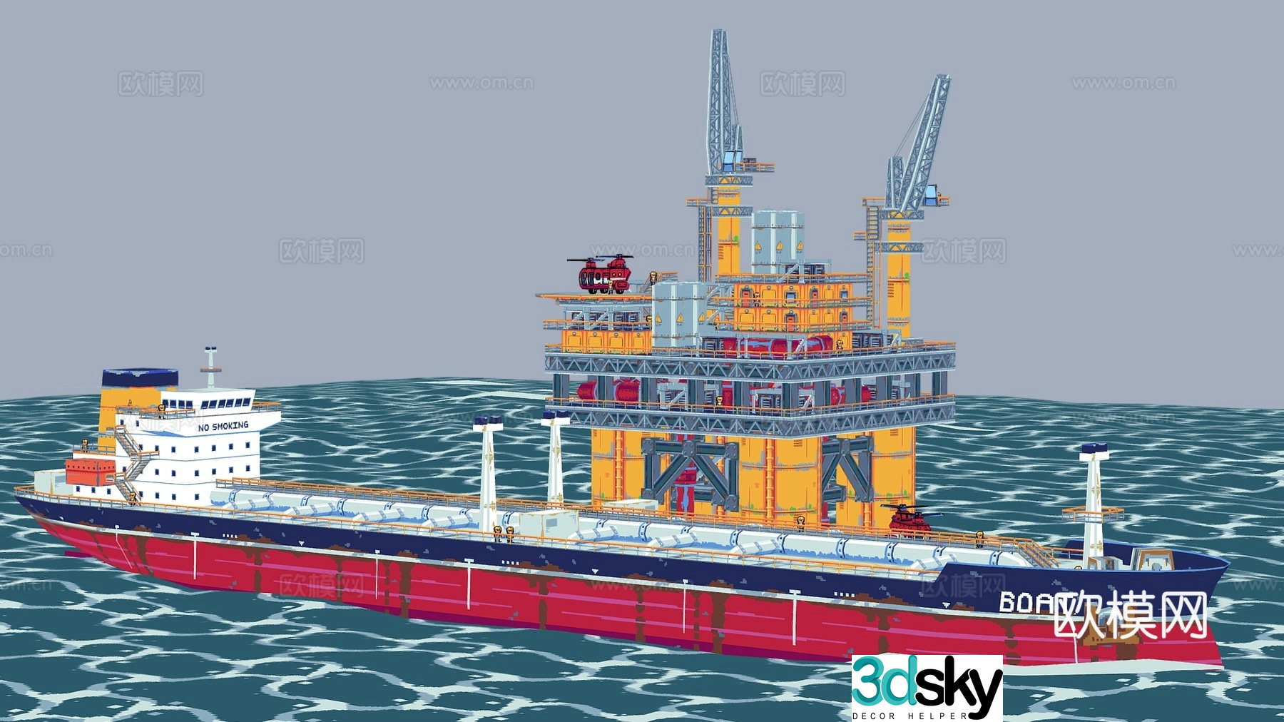ship cruise ship oil rig offshore drilling offshore oil tanker 3d model