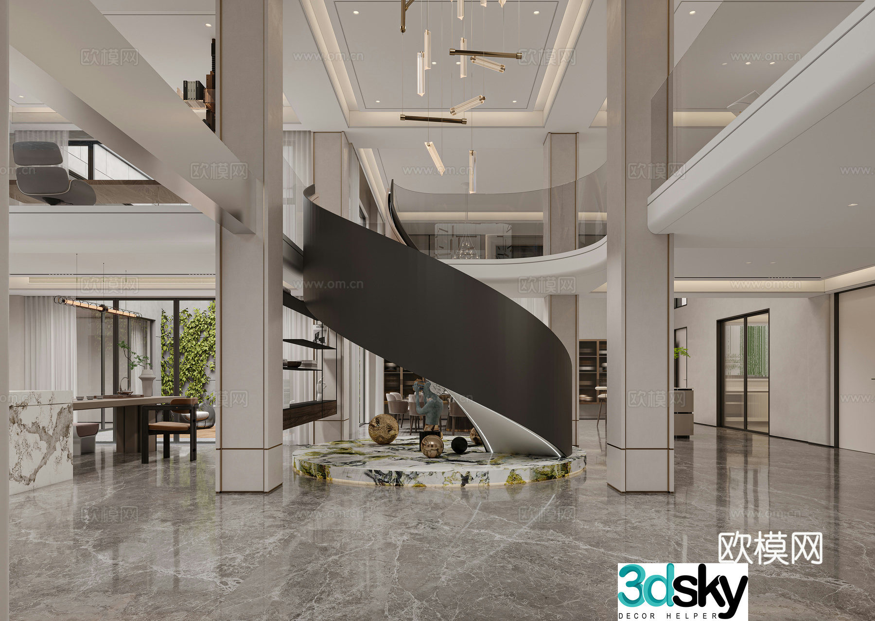 Italian light luxury spiral staircase 3D model