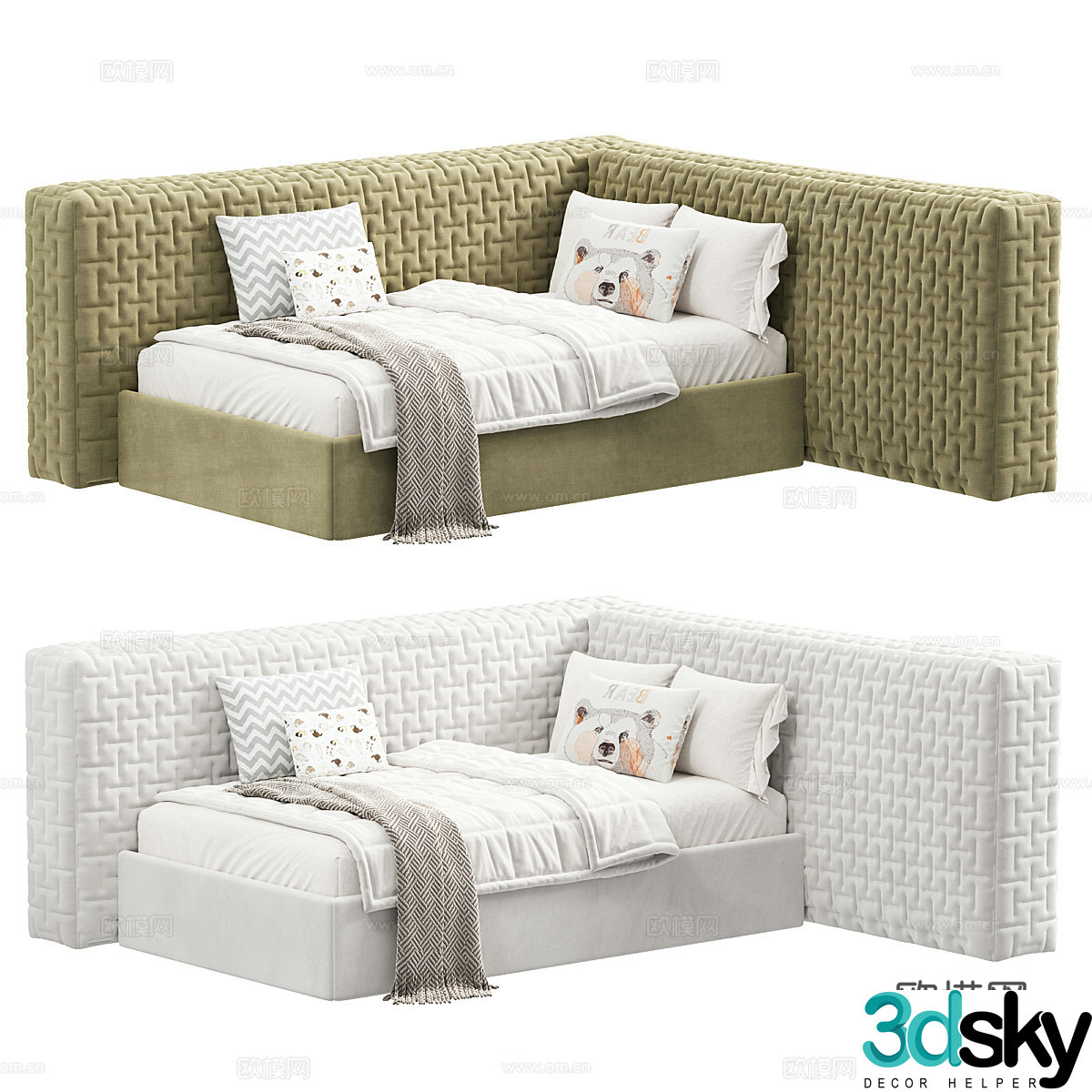 Modern Italian cream style fabric children’s bed 3D model