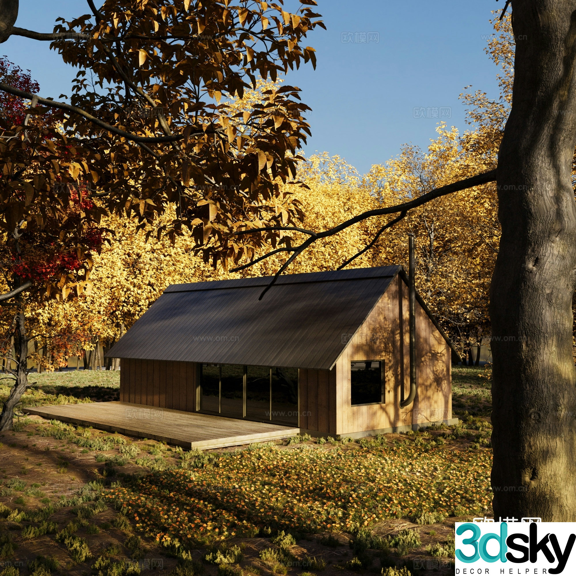 Modern original forest cabin natural wild site architectural wooden house wooden house combination 3d model