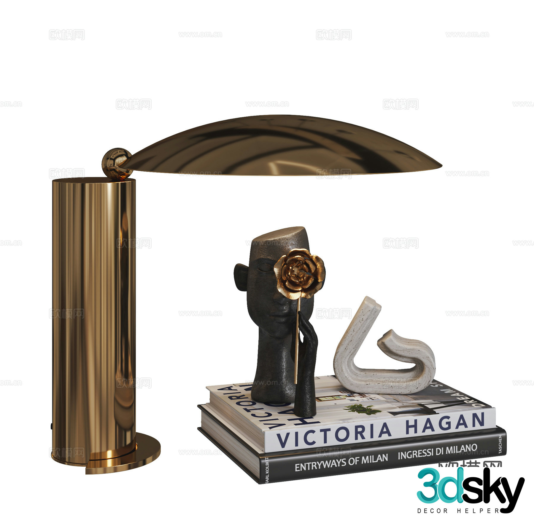 Modern Italian light luxury desk lamp metal desk lamp sculpture ornaments books ornaments combination 3D model