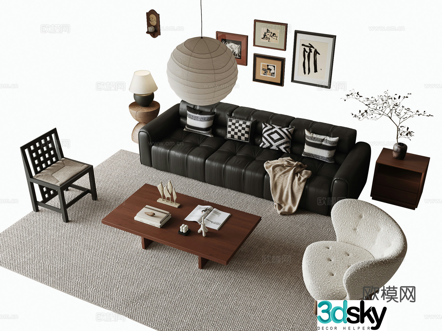 Medium style sofa coffee table combination 3D model