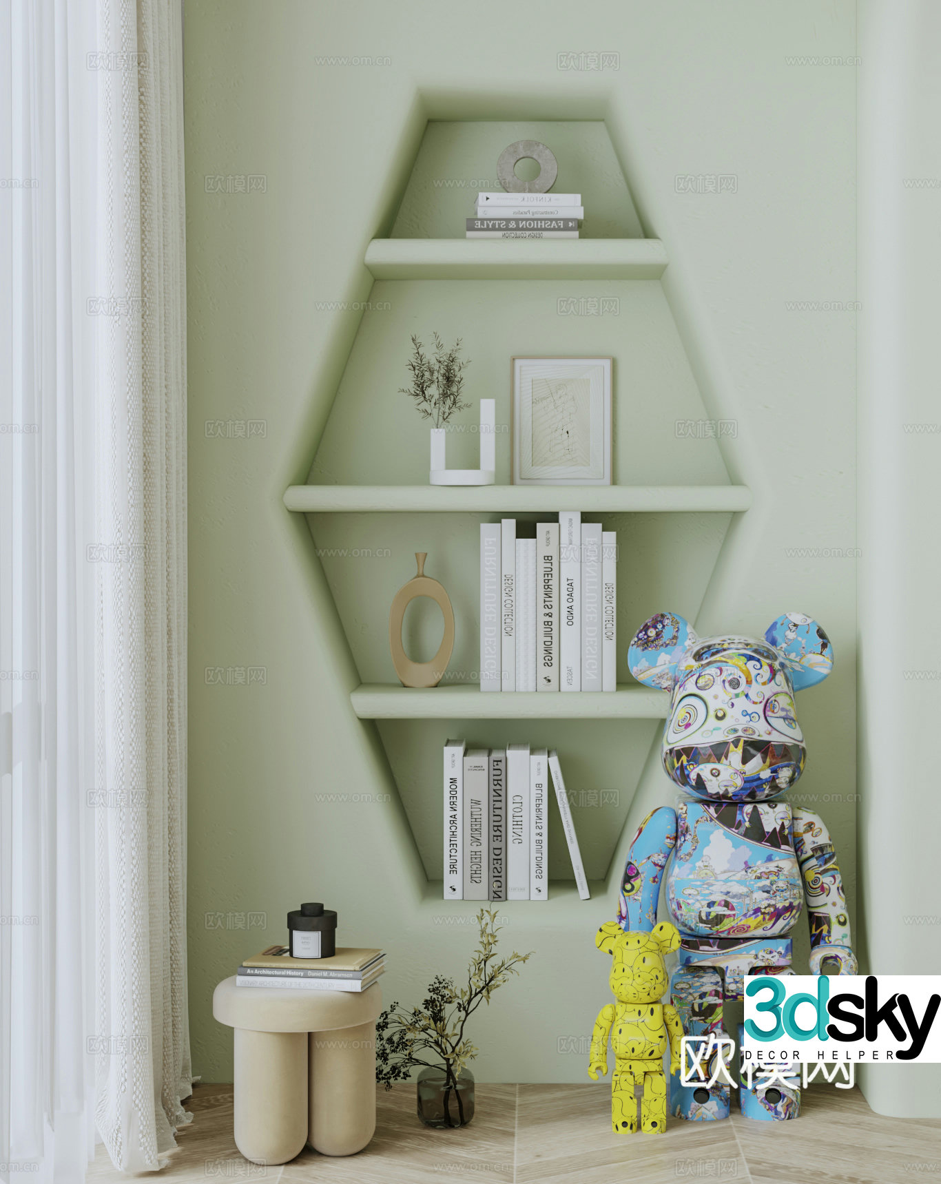 Modern cream decorative ornaments Violent bear sculpture decoration arc niche shelf book decorative ornaments 3D model