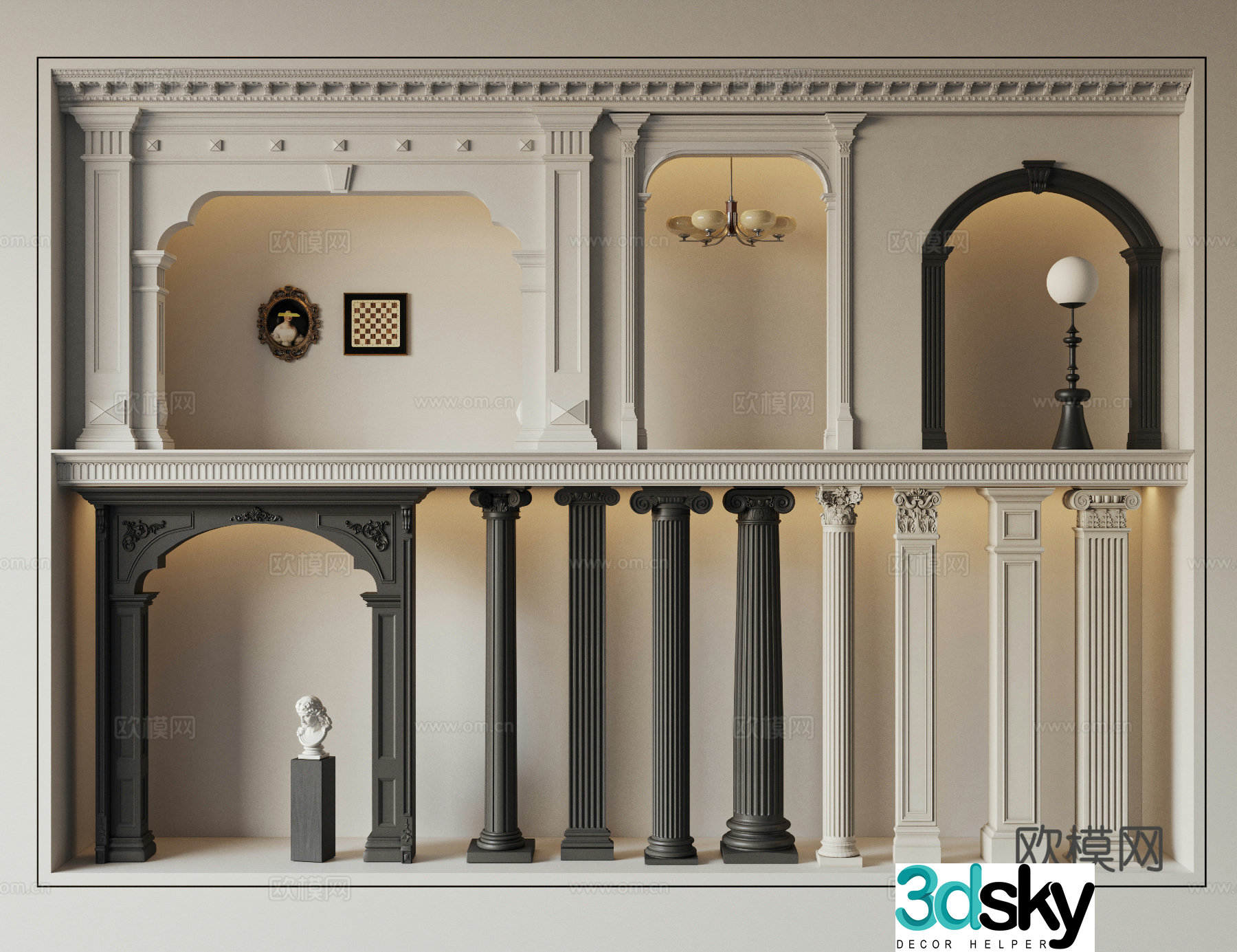 European style French simple European door cover pass arch Roman column gypsum column gypsum line 3d model