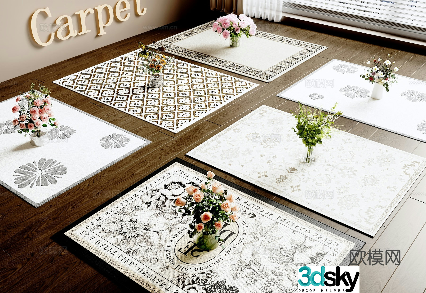 French medieval style carpet flower potted 3D model
