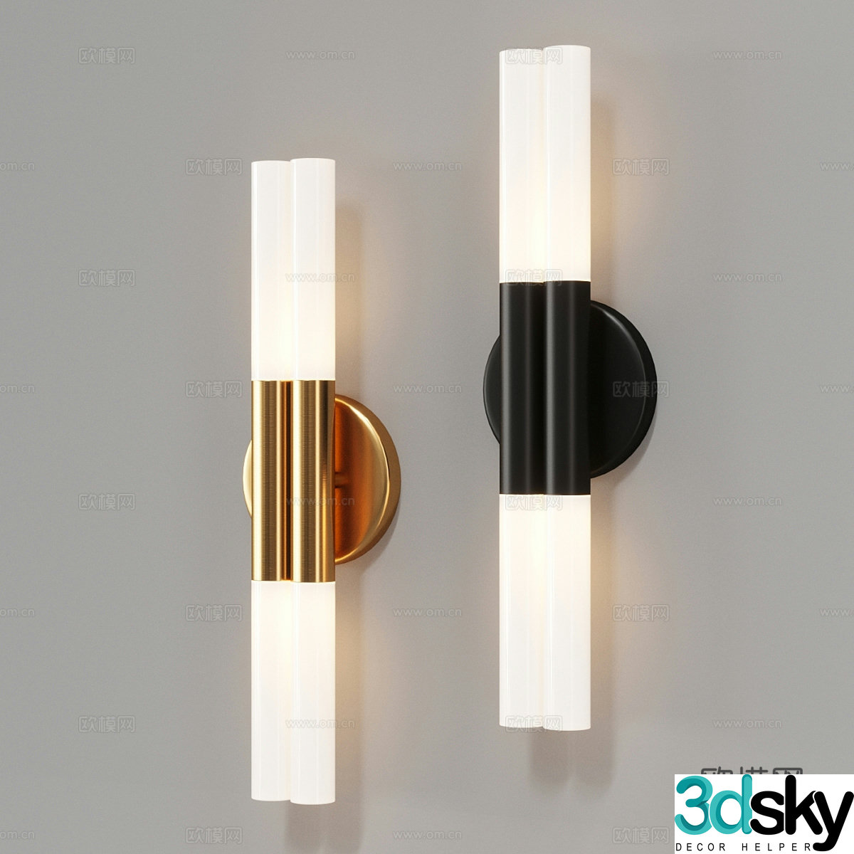 Modern light luxury metal glass decorative wall light 3d model