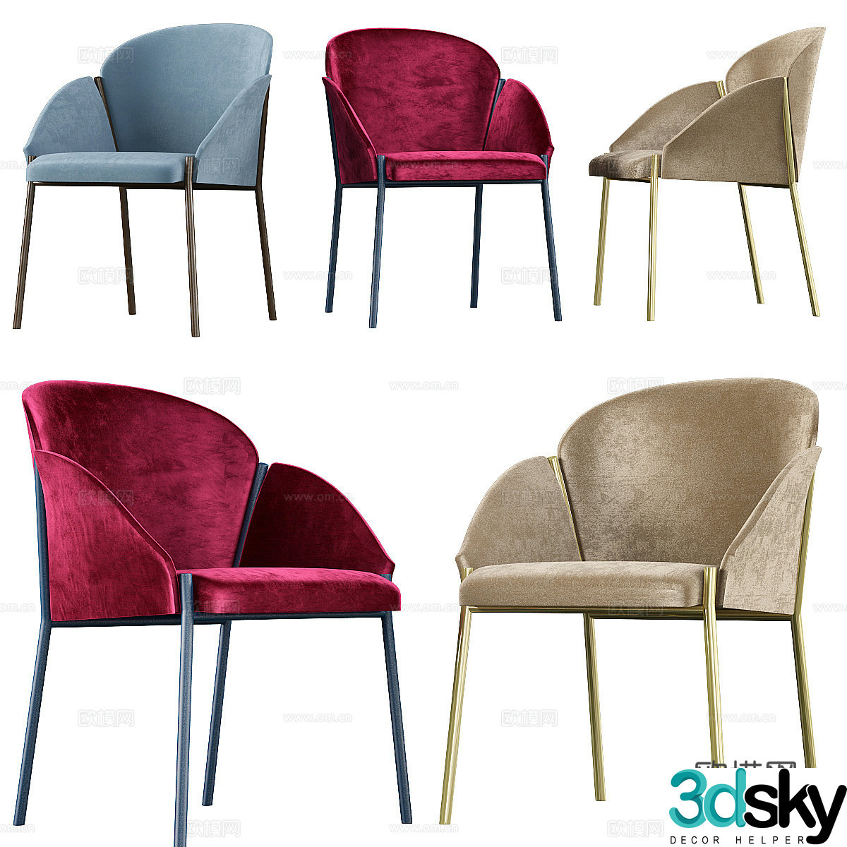 Modern Italian light luxury fabric single chair 3D model