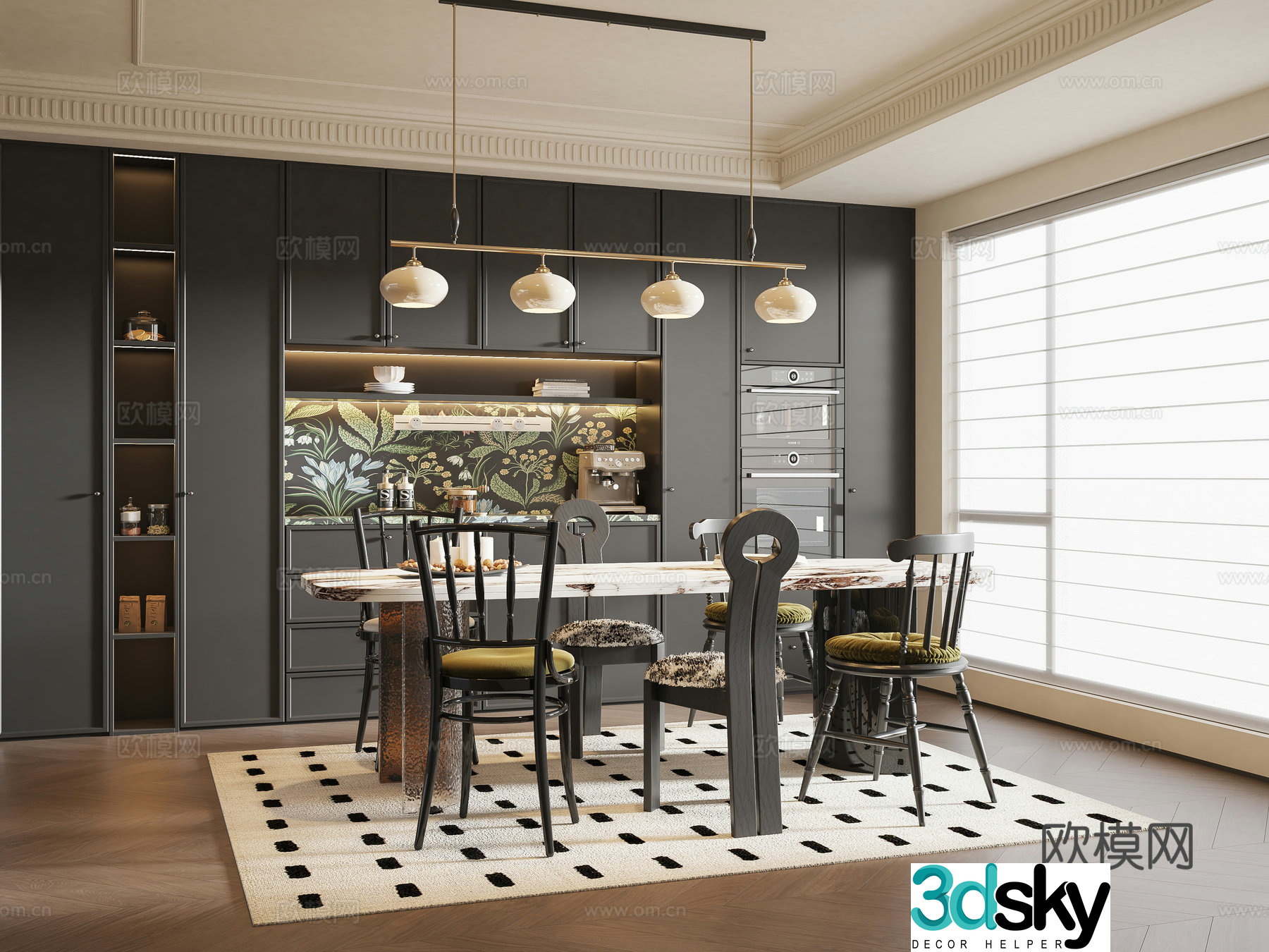 French restaurant French dining table and chairs 3d model