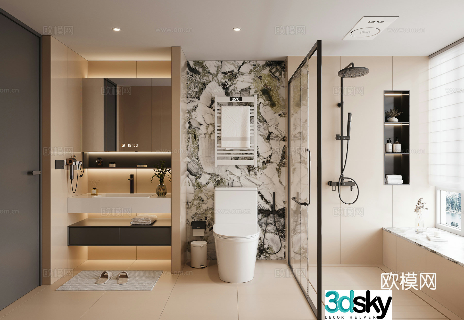 Modern bathroom electric towel rack bathroom heater shower partition toilet 3d model