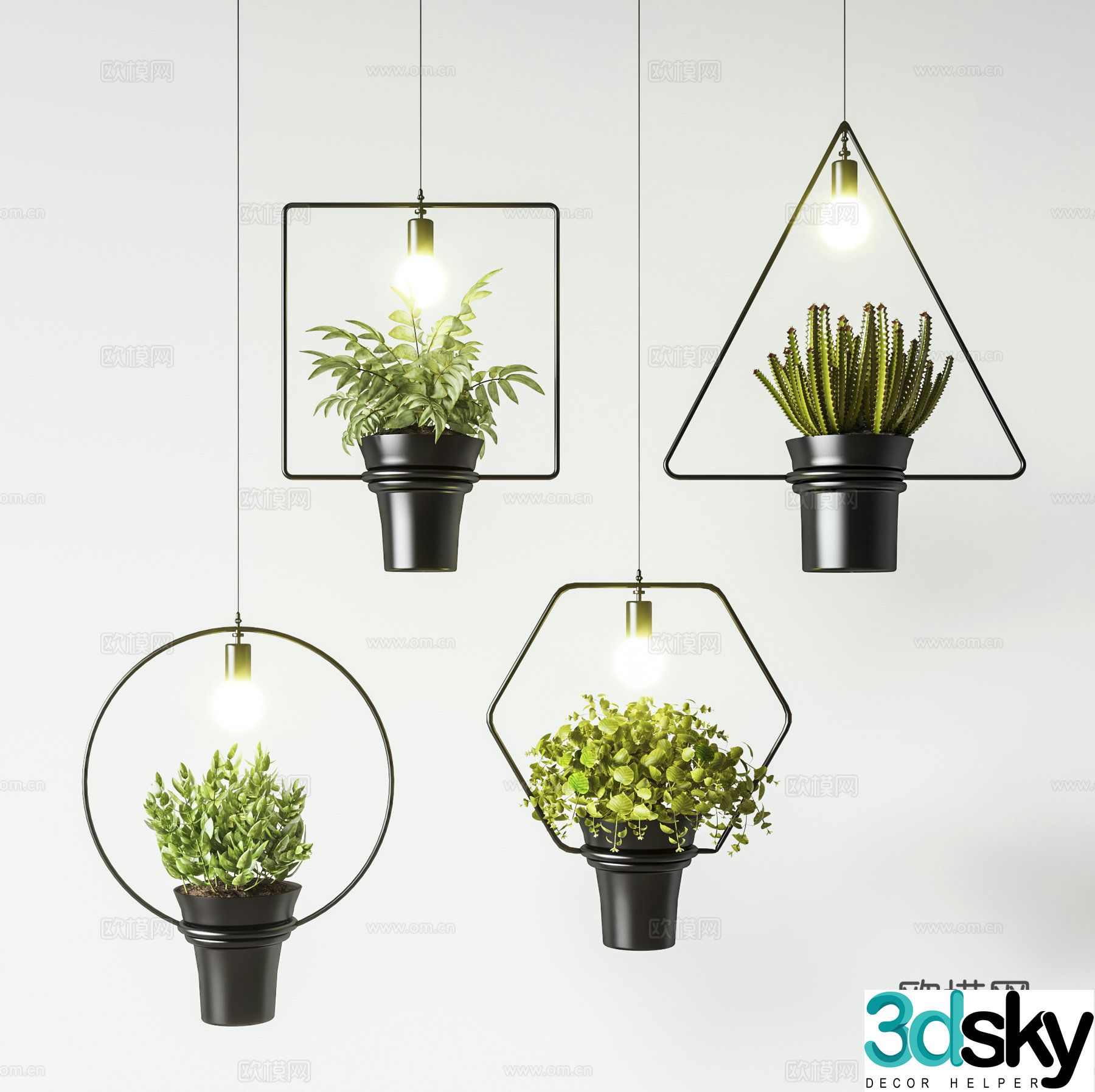 Modern minimalist plant chandeliers geometric shape chandeliers green plant chandeliers decorative chandeliers northern 3d model