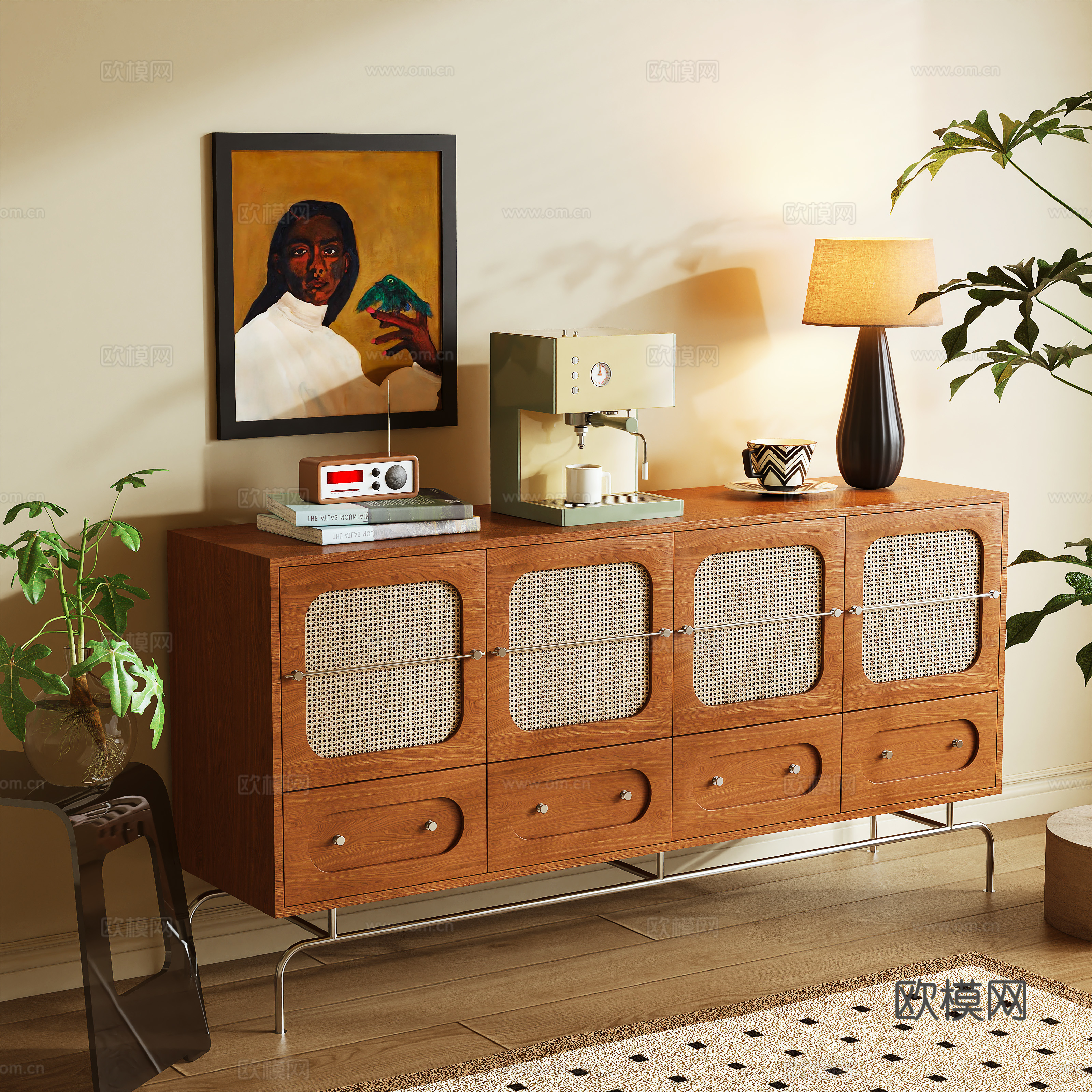 Log-wind sideboard storage cabinet tea cabinet 3d model