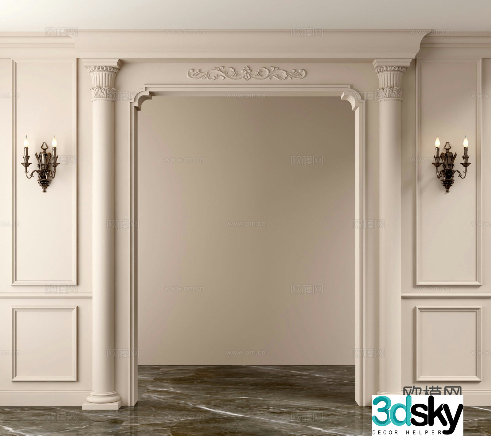French doorway door wall panel wall lamp 3D model