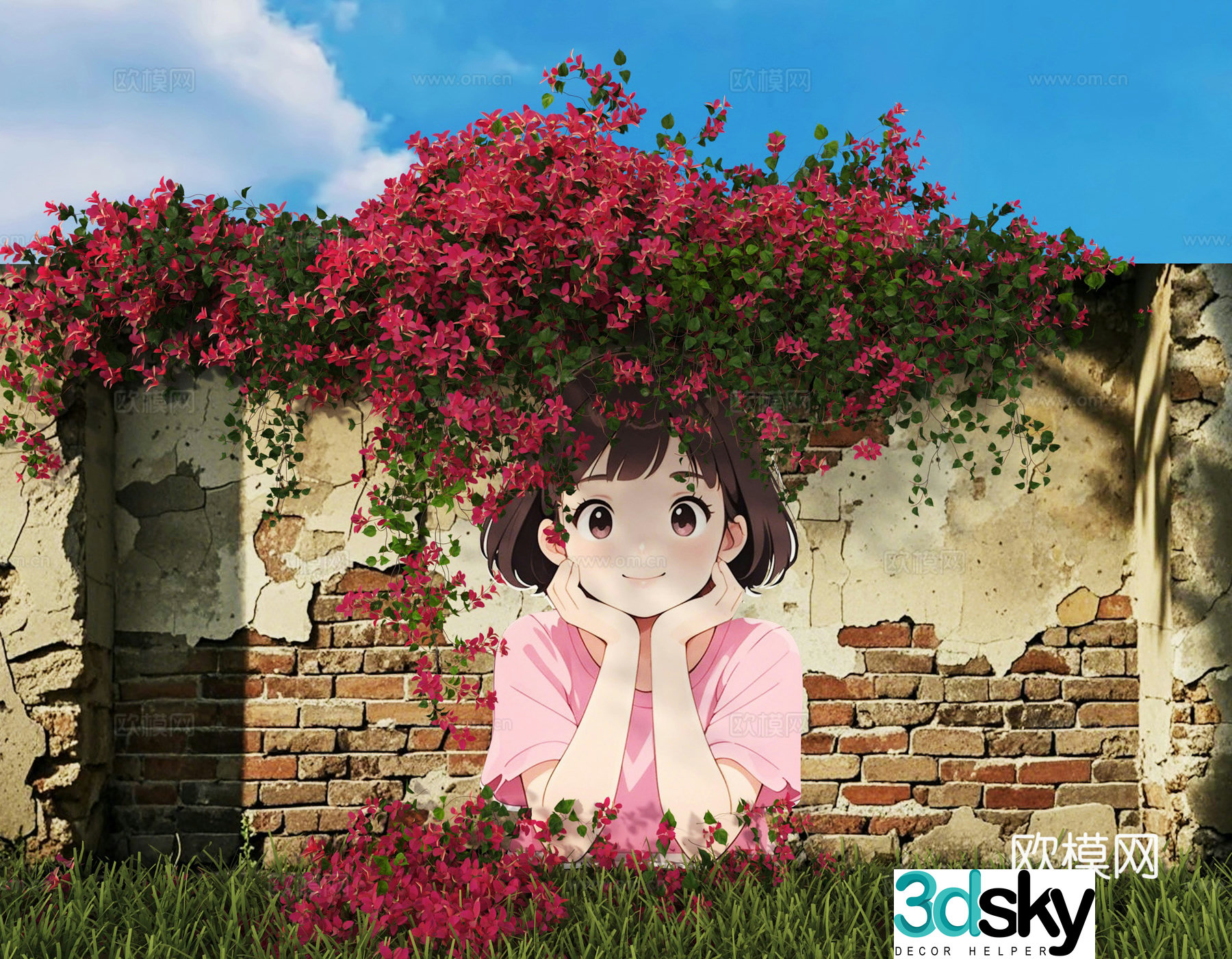 Beautiful beautiful girl flowers 3d model
