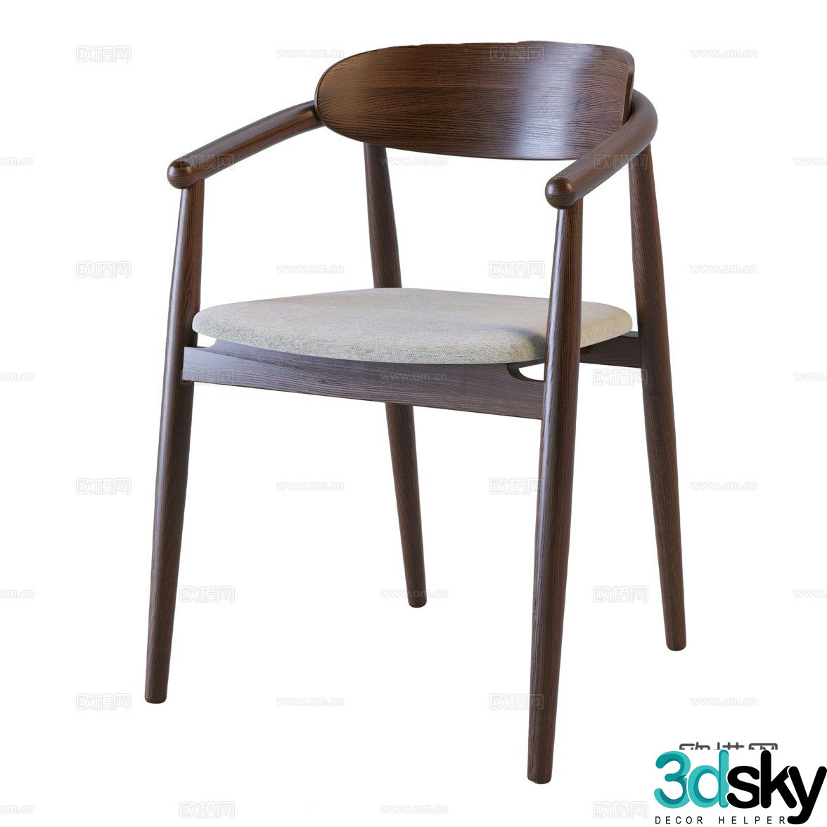 New Chinese style wooden single chair 3D model