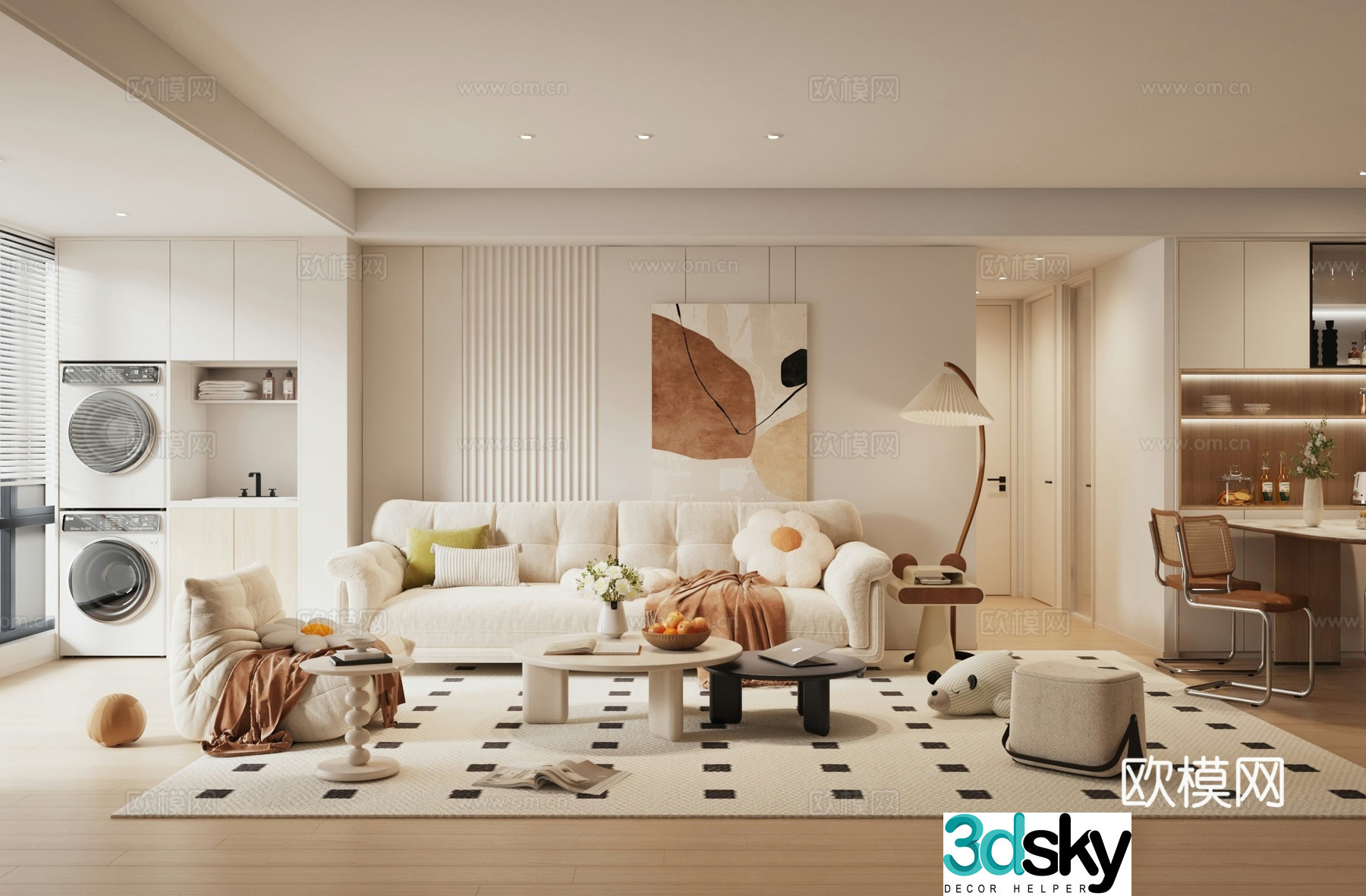 Modern living restaurant Cream living restaurant Nordic living restaurant 3d model
