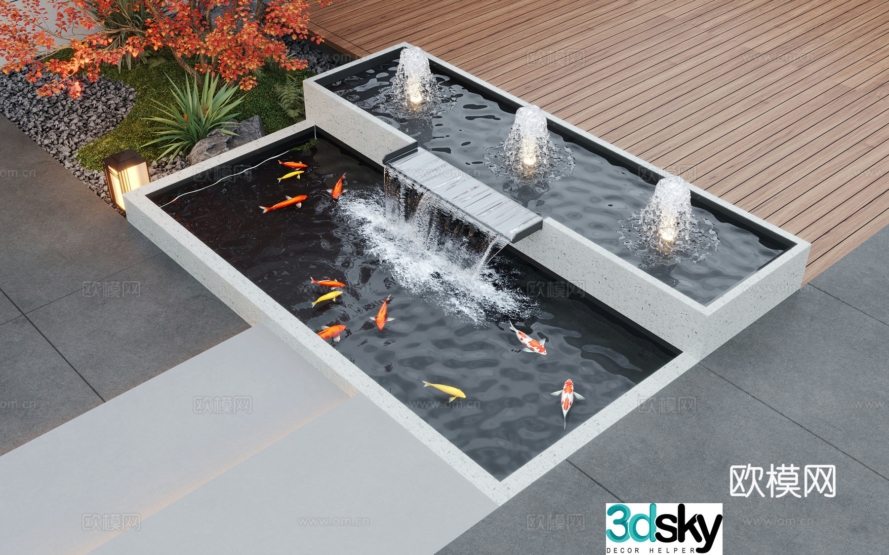Modern courtyard landscape courtyard garden garden water view water view wall 3d model
