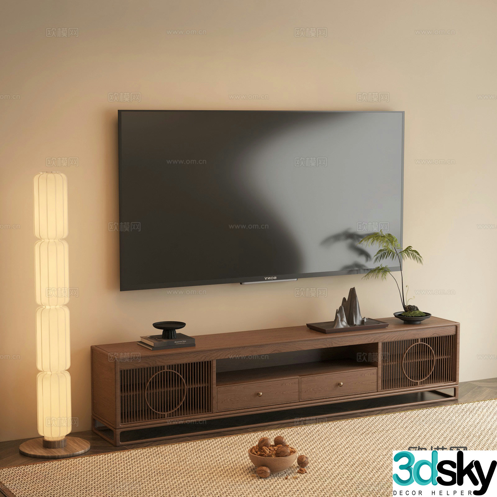 New Chinese TV cabinet TV floor lamp 3D model