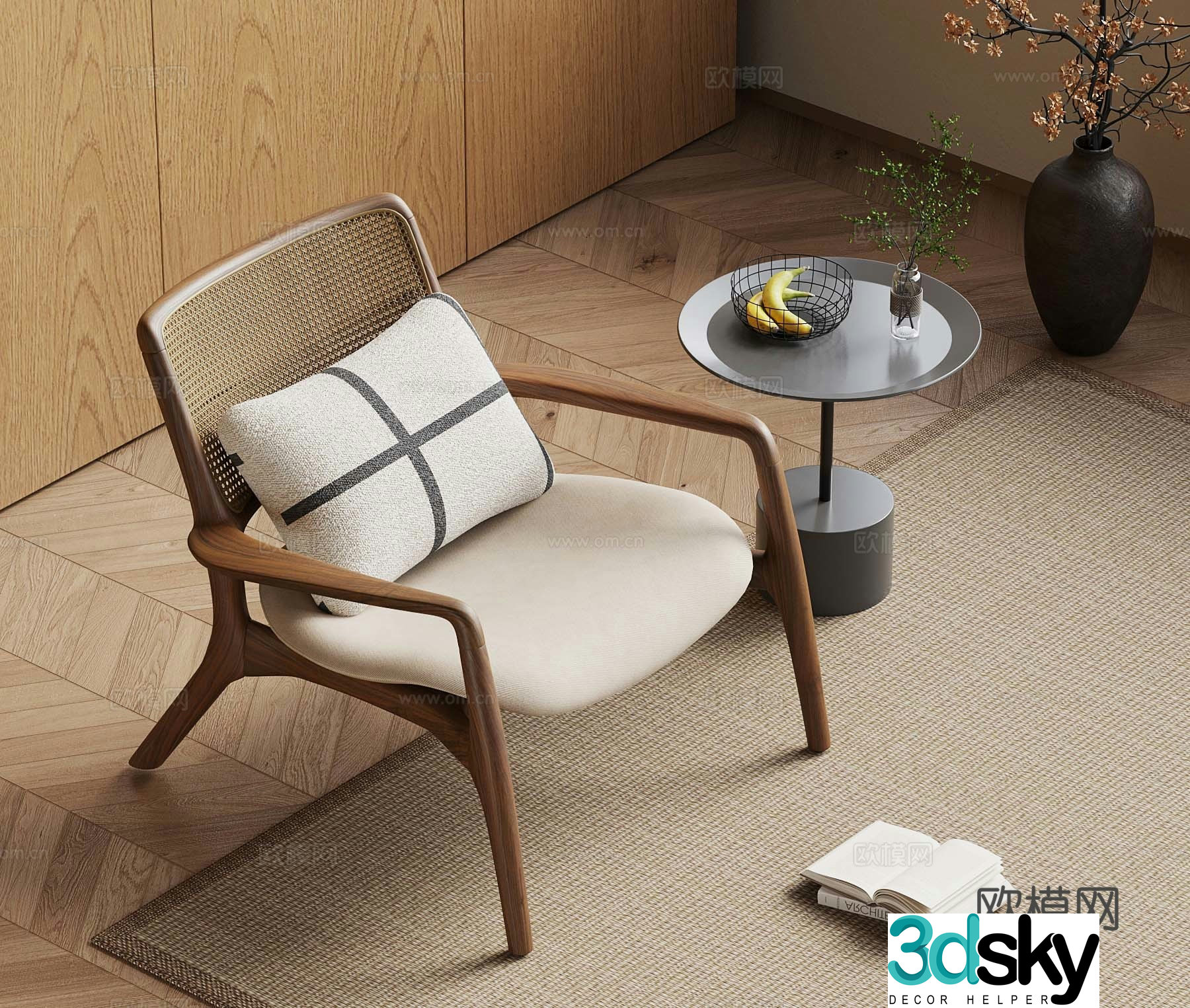 French medieval style leisure chair rattan leisure chair 3d model