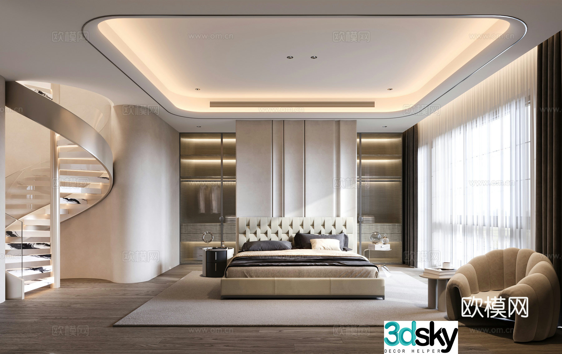 Modern bedroom light luxury bedroom master bedroom villa bedroom 3d model