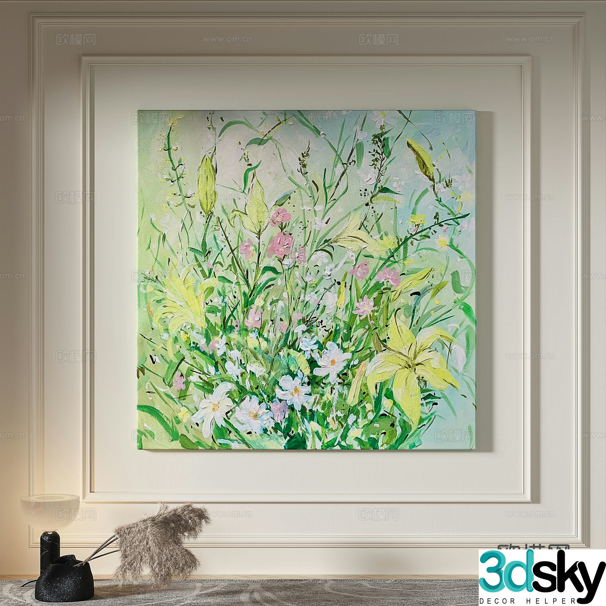 Modern creamy style simple texture abstract light luxury wasabi three-dimensional decorative painting 3d model