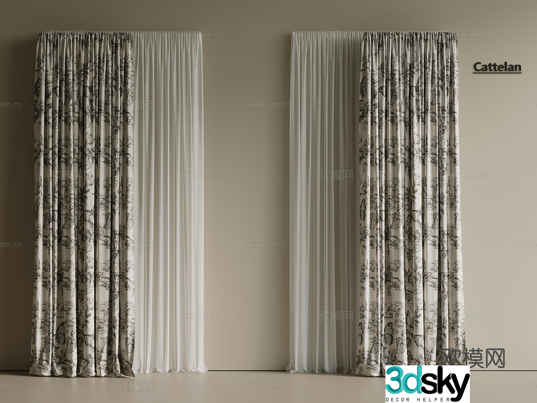 French retro universal curtain curtain curtain cloth curtain gauze curtain 3d model
