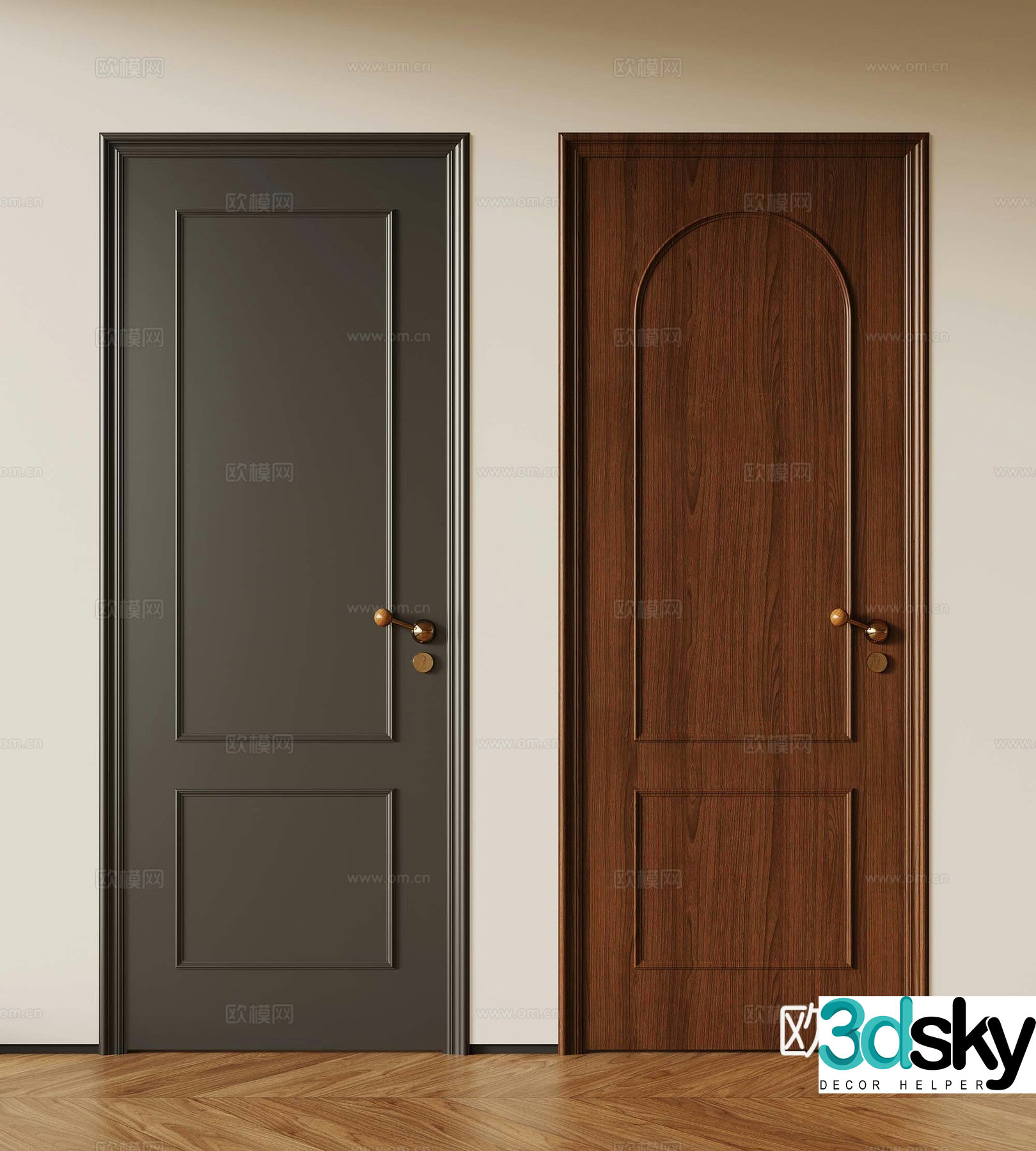 Modern medieval single-open door retro wooden door single-open door 3D model