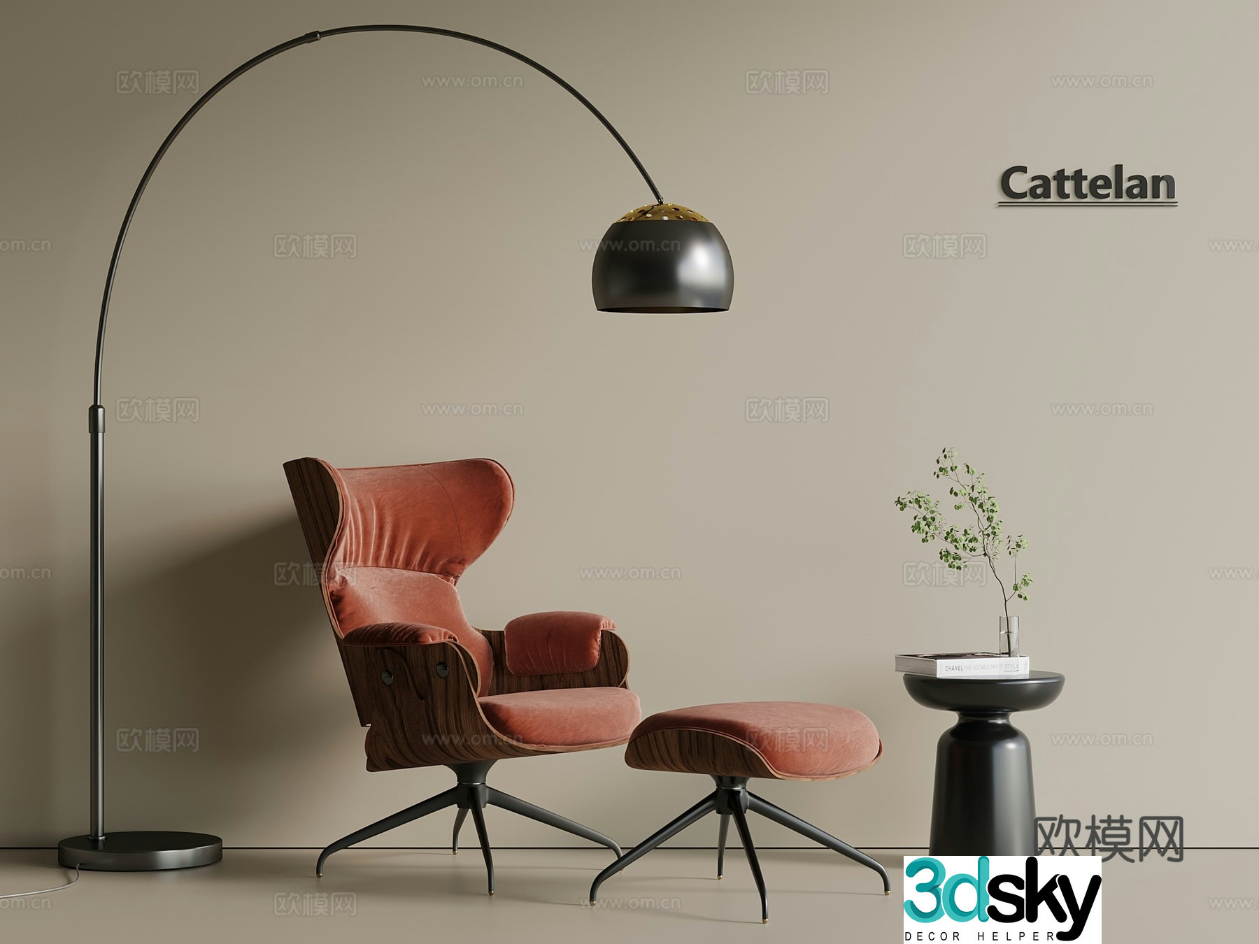 Italian light luxury leisure chair cloth chair leather chair sofa chair floor lamp side 3D model