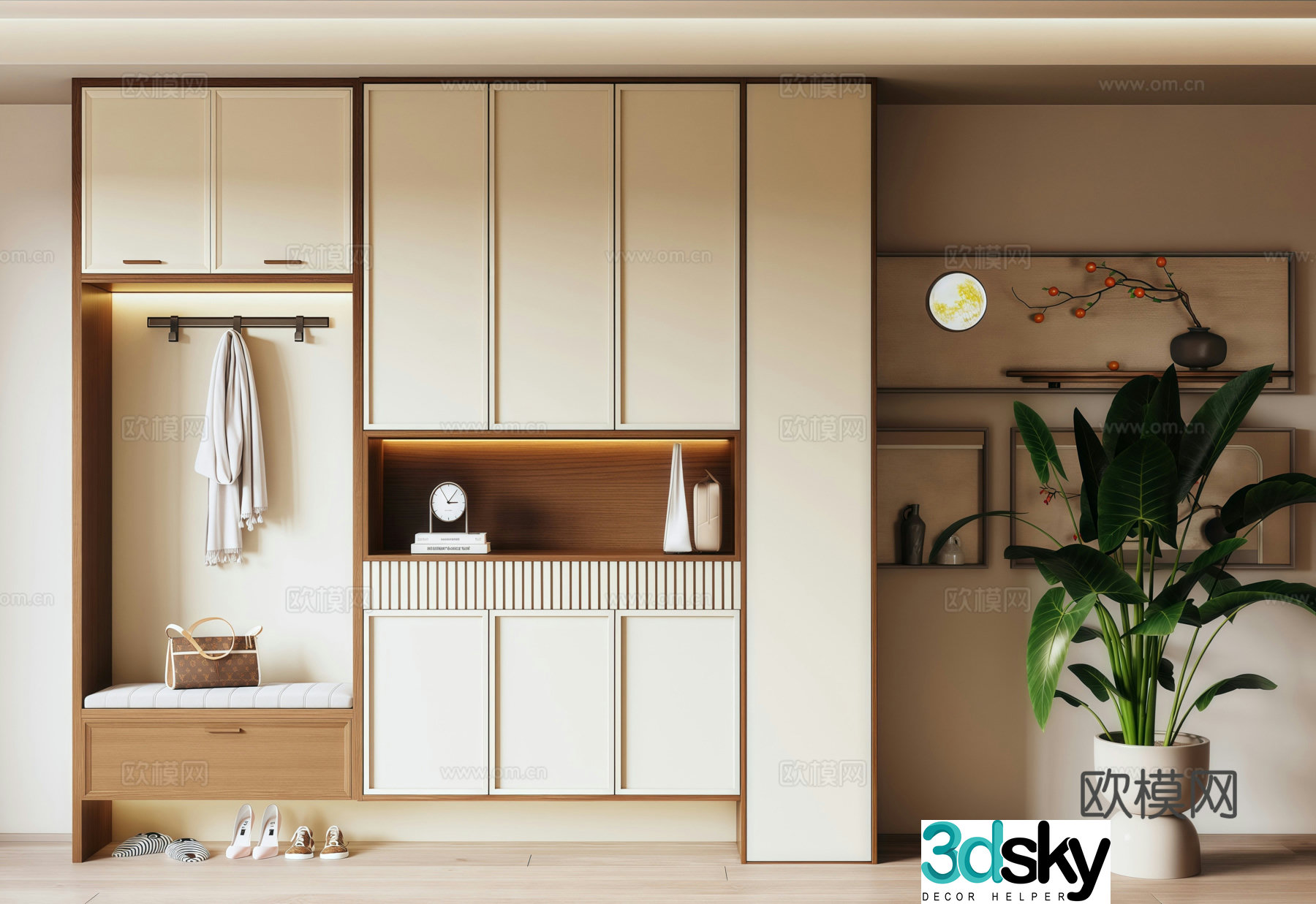 New Chinese style medieval style shoe cabinet entrance shoe cabinet entrance shoe cabinet wall decoration ornament 3D model