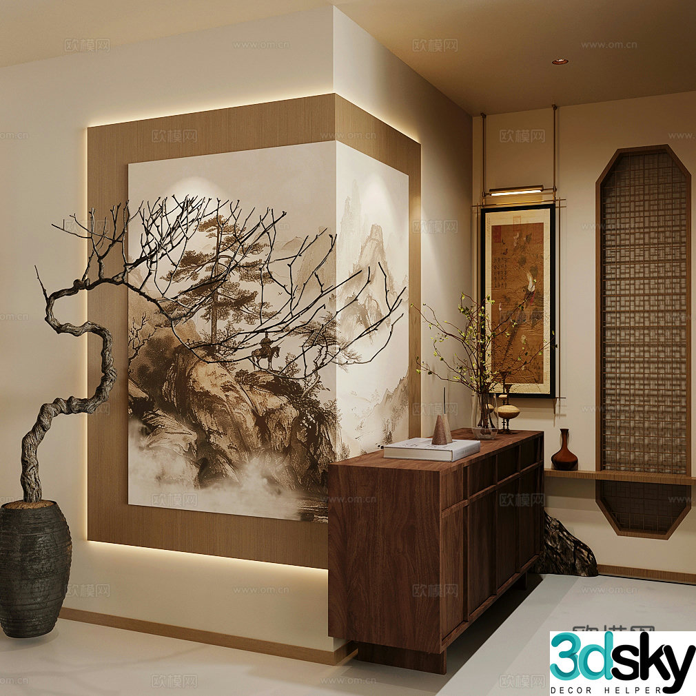 New Chinese-style Zen porch entrance porch Song-style porch entrance porch ornament entrance cabinet end view cabinet 3D model