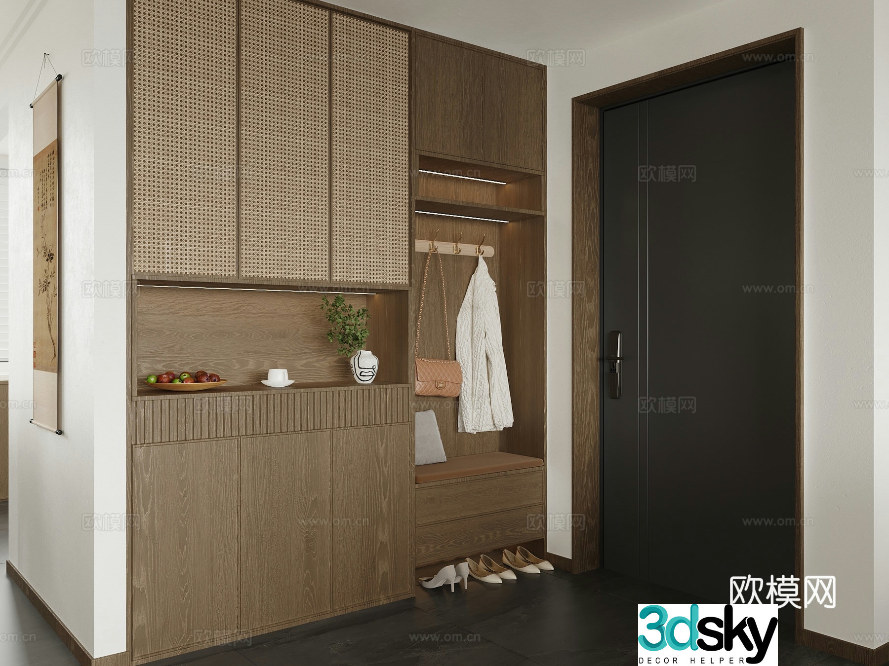 New Chinese style home entrance shoe cabinet Song’s shoe cabinet Middle style shoe cabinet 3D model